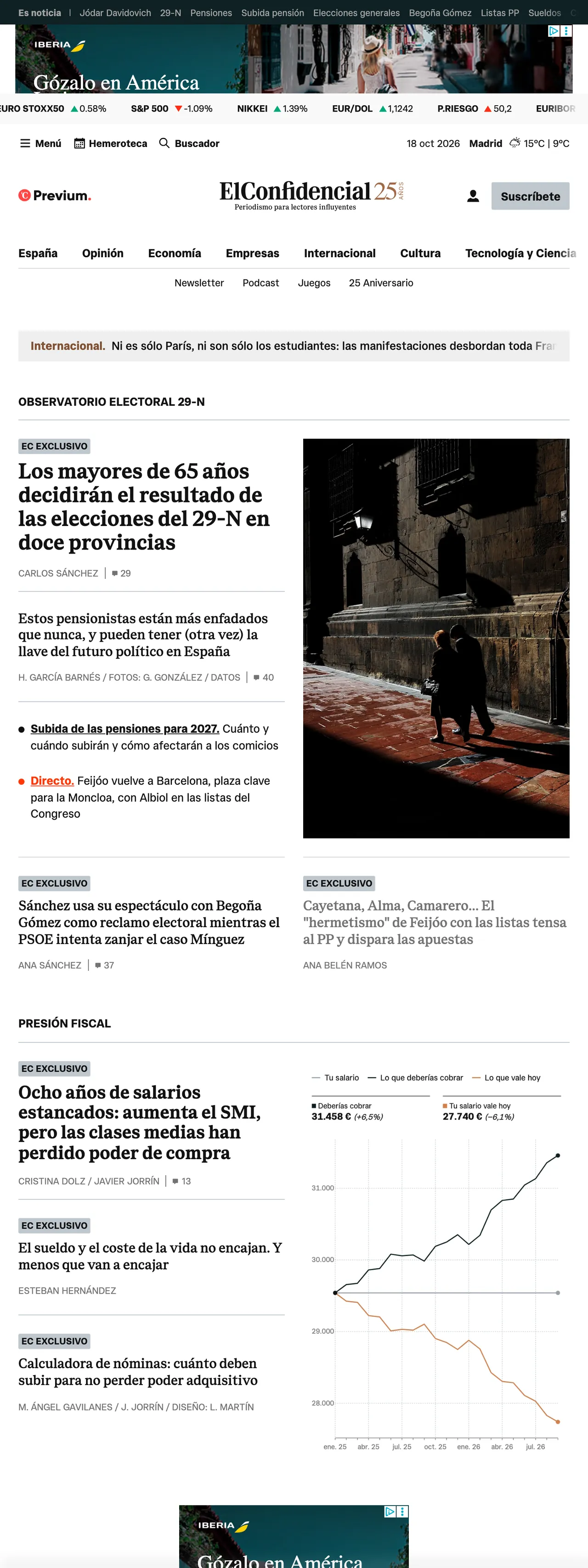 Screenshot of the El Confidencial front page