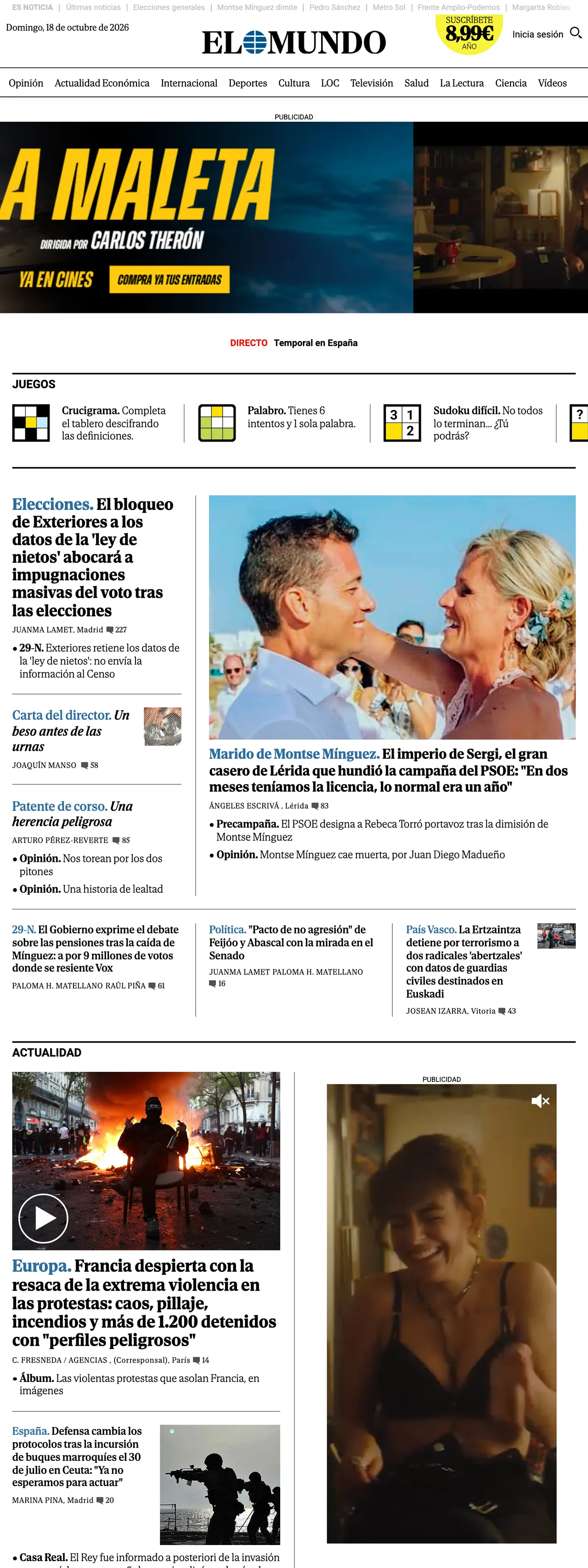 Screenshot of the El Mundo front page