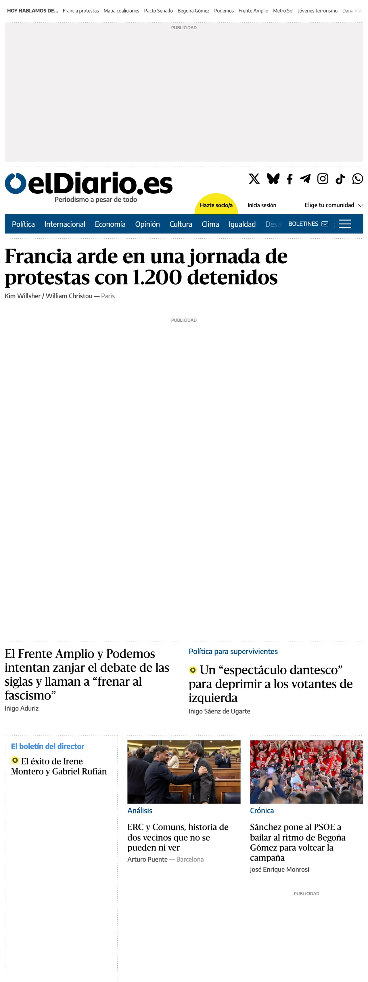 Screenshot of the elDiario.es front page