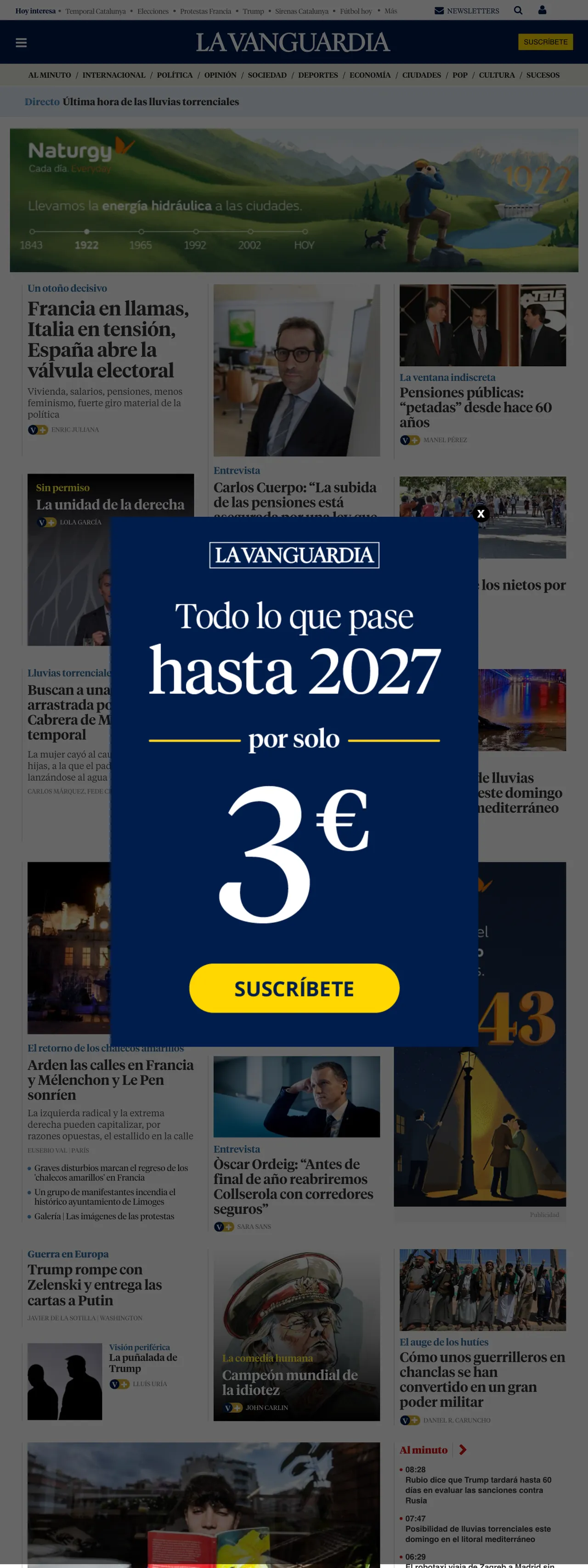 Screenshot of the La Vanguardia front page