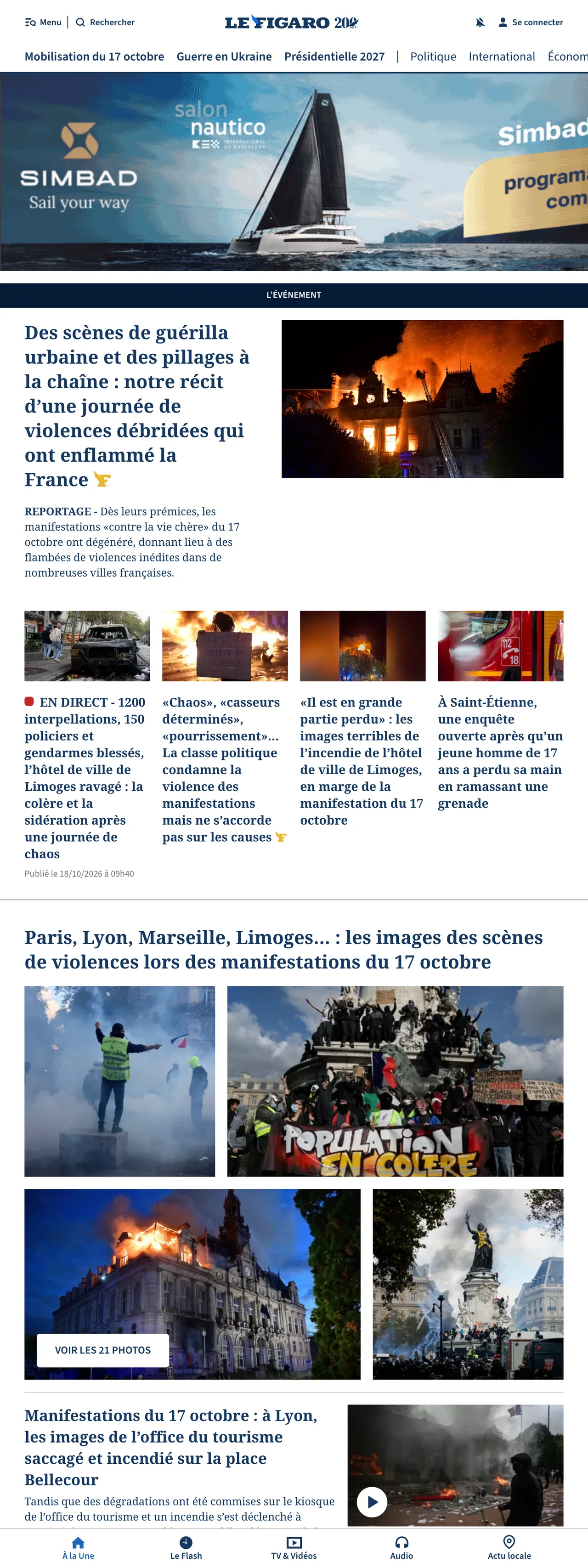 Screenshot of the Le Figaro front page