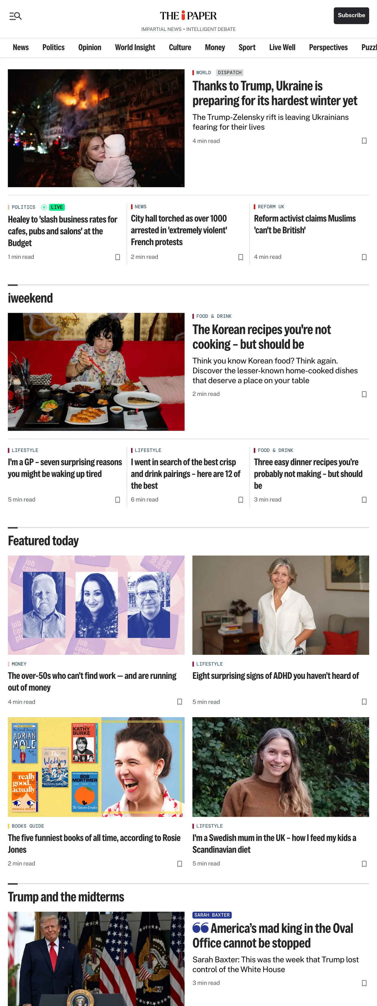 Screenshot of the The i Paper front page
