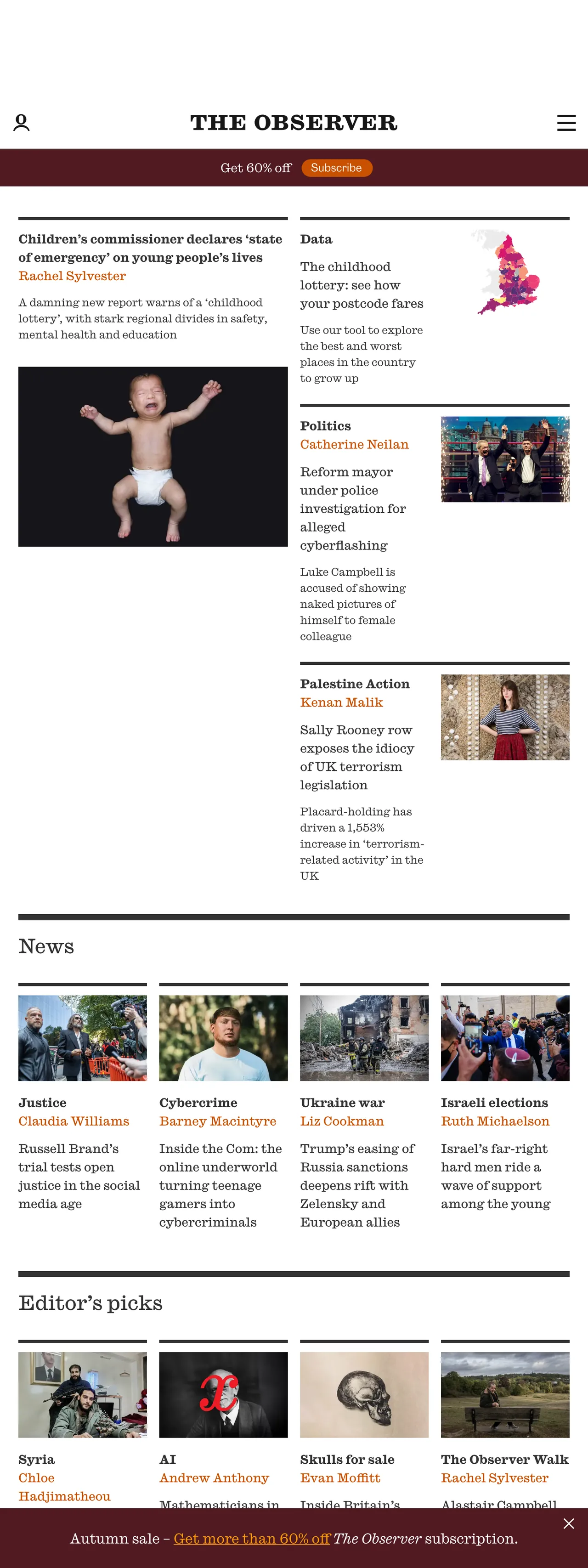 Screenshot of the The Observer front page