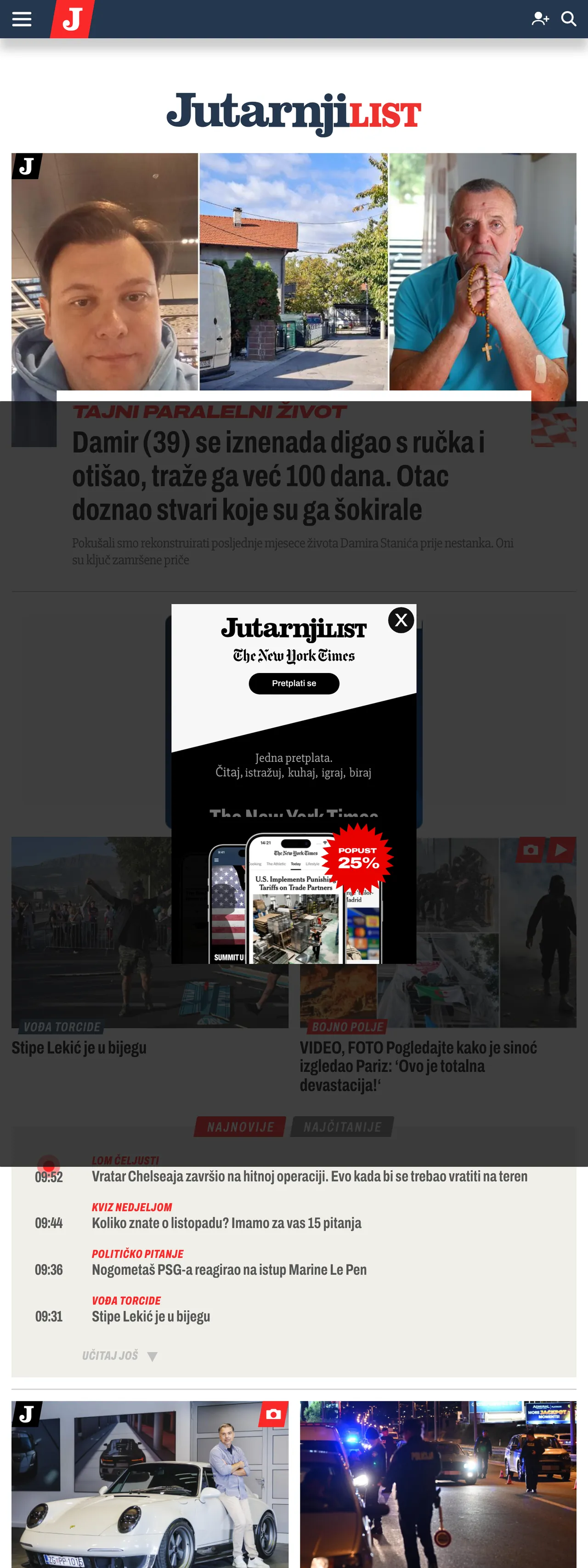 Screenshot of the Jutarnji list front page