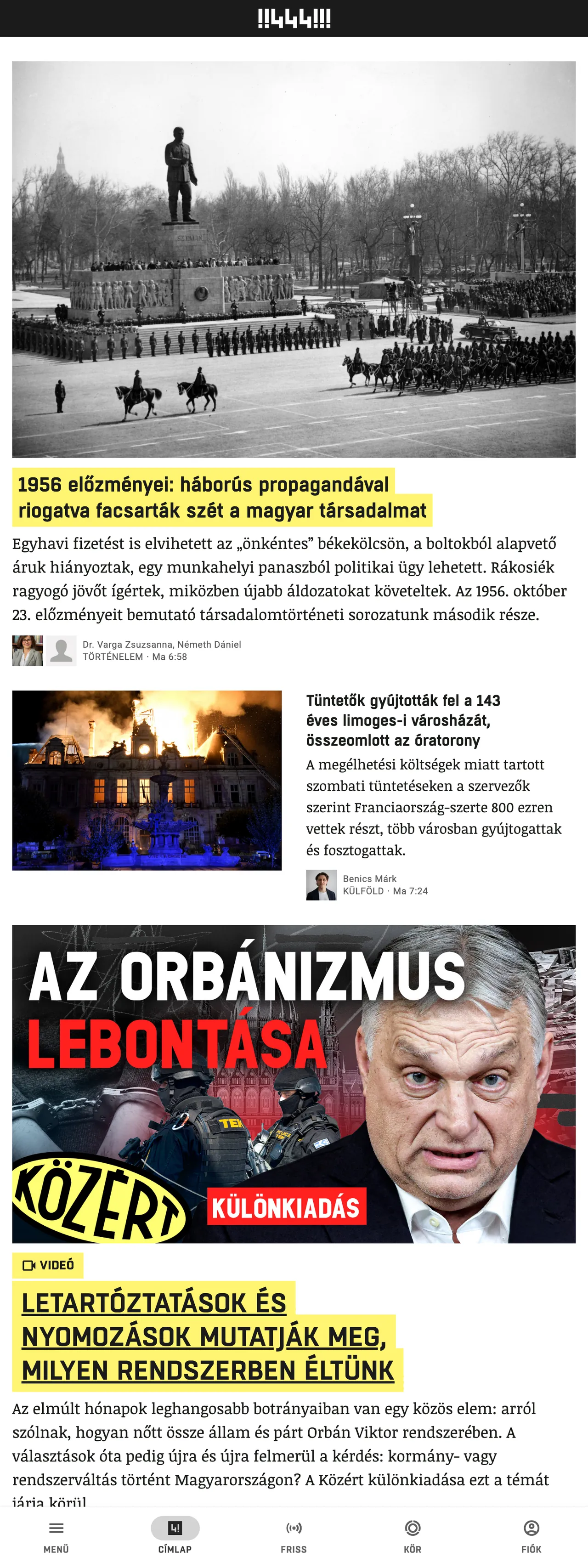 Screenshot of the 444 front page