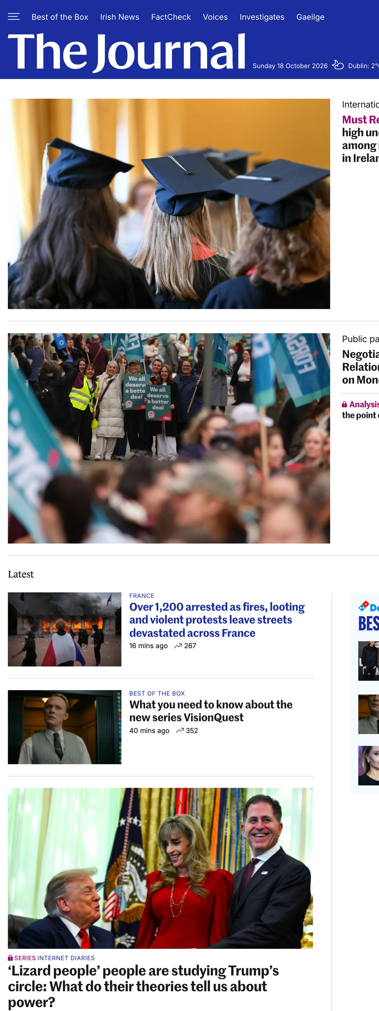 Screenshot of the TheJournal.ie front page