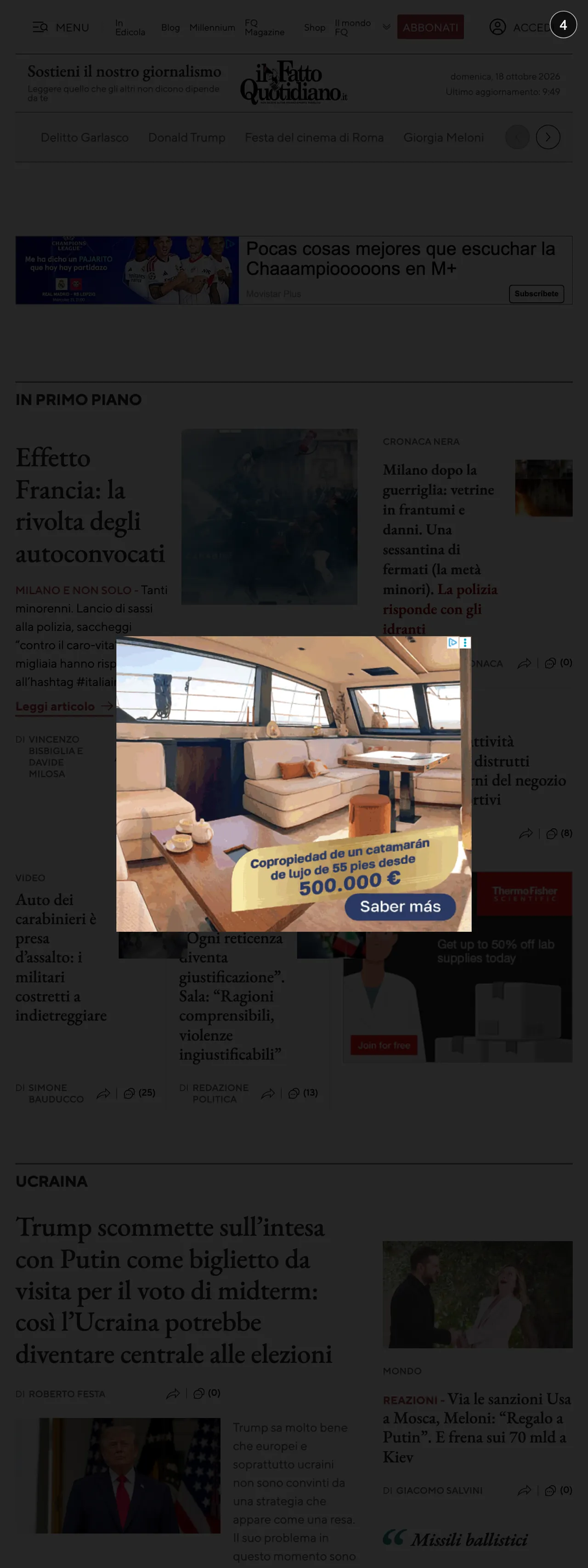 Screenshot of the Il Fatto Quotidiano front page