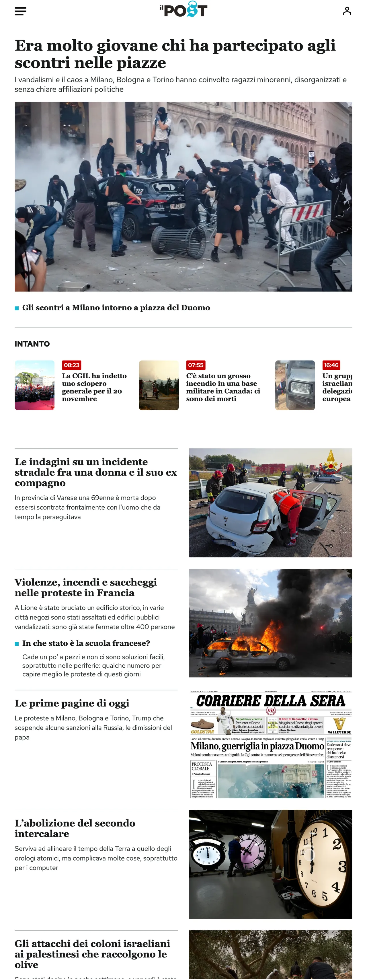 Screenshot of the Il Post front page