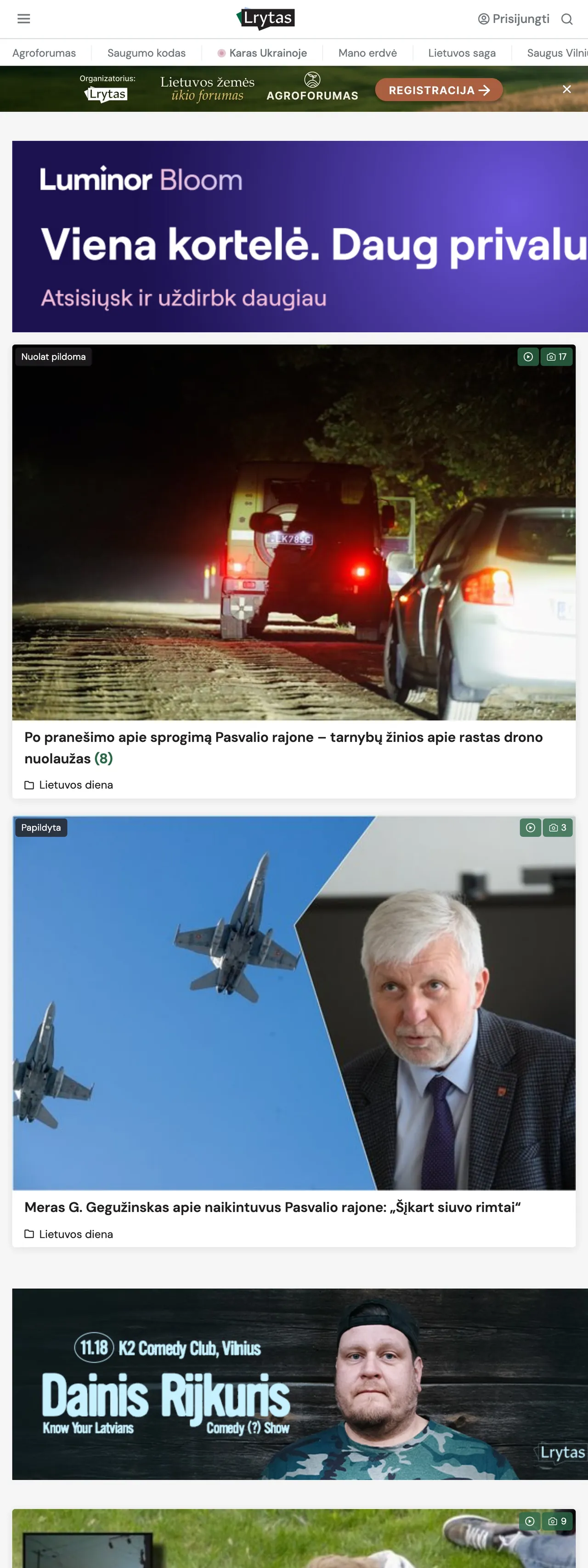 Screenshot of the Lrytas front page