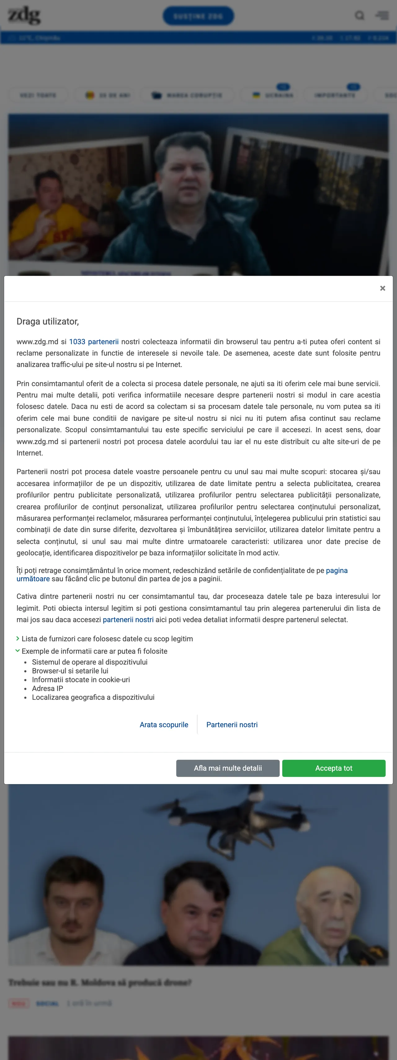 Screenshot of the Ziarul de Gardă front page