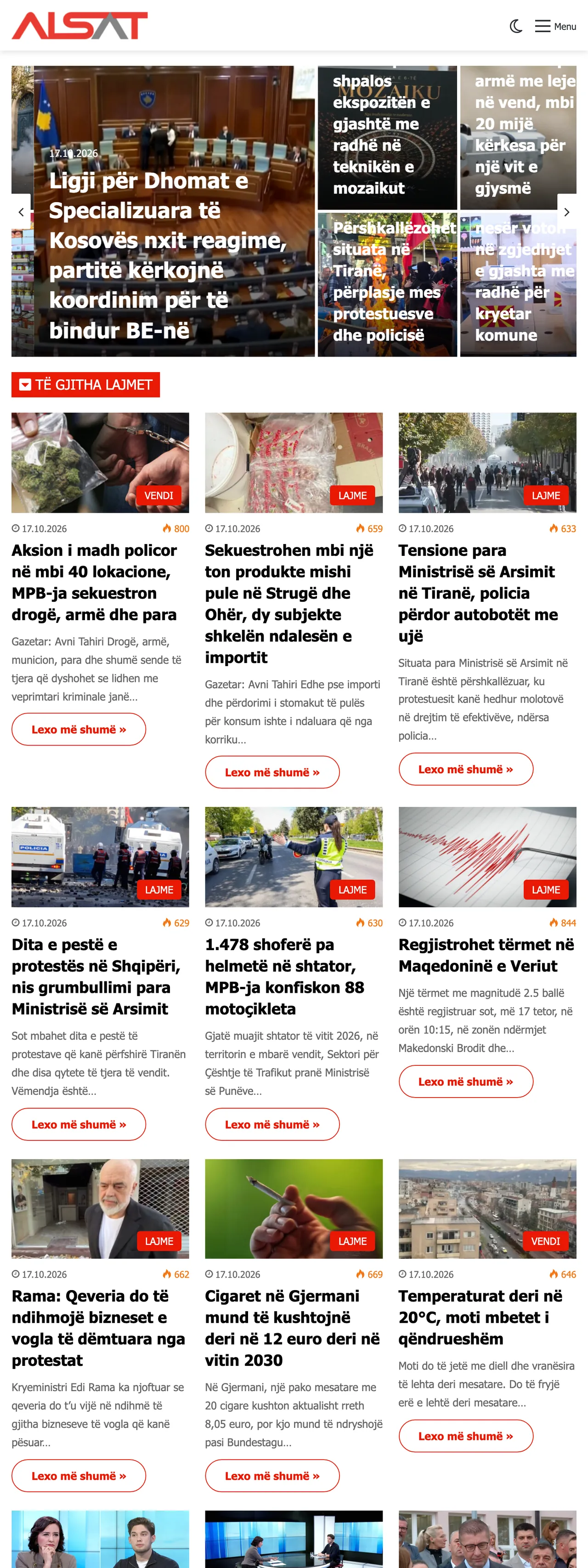 Screenshot of the ALSAT front page