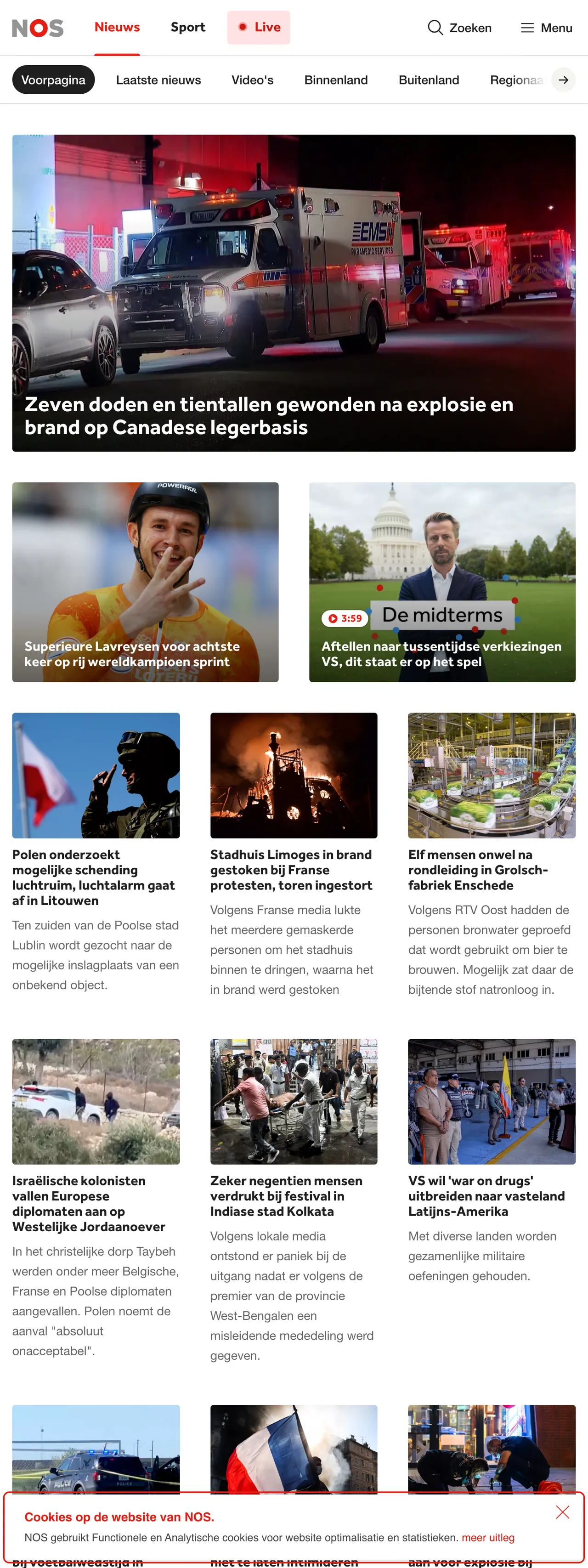 Screenshot of the NOS front page