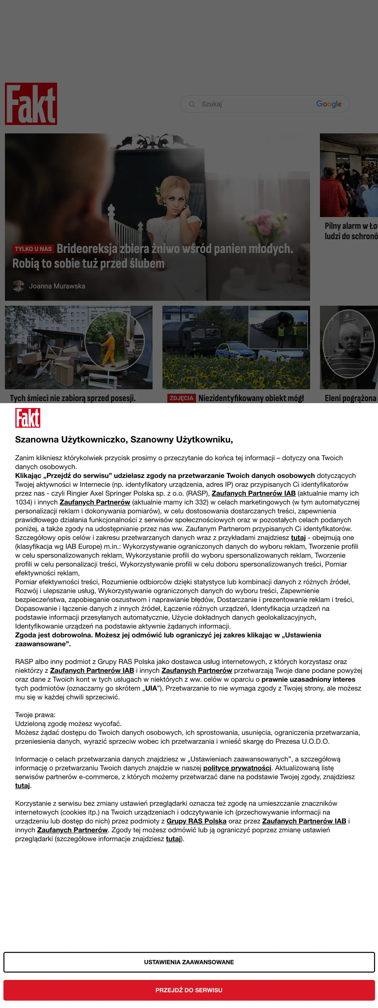Screenshot of the Fakt front page