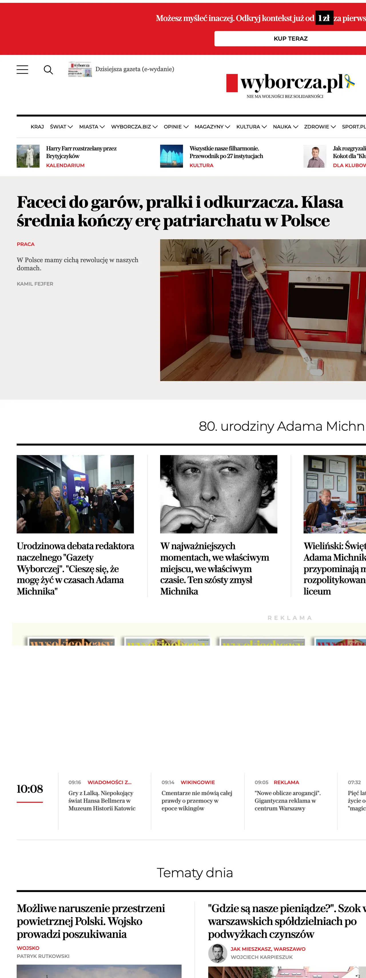Screenshot of the Wyborcza front page