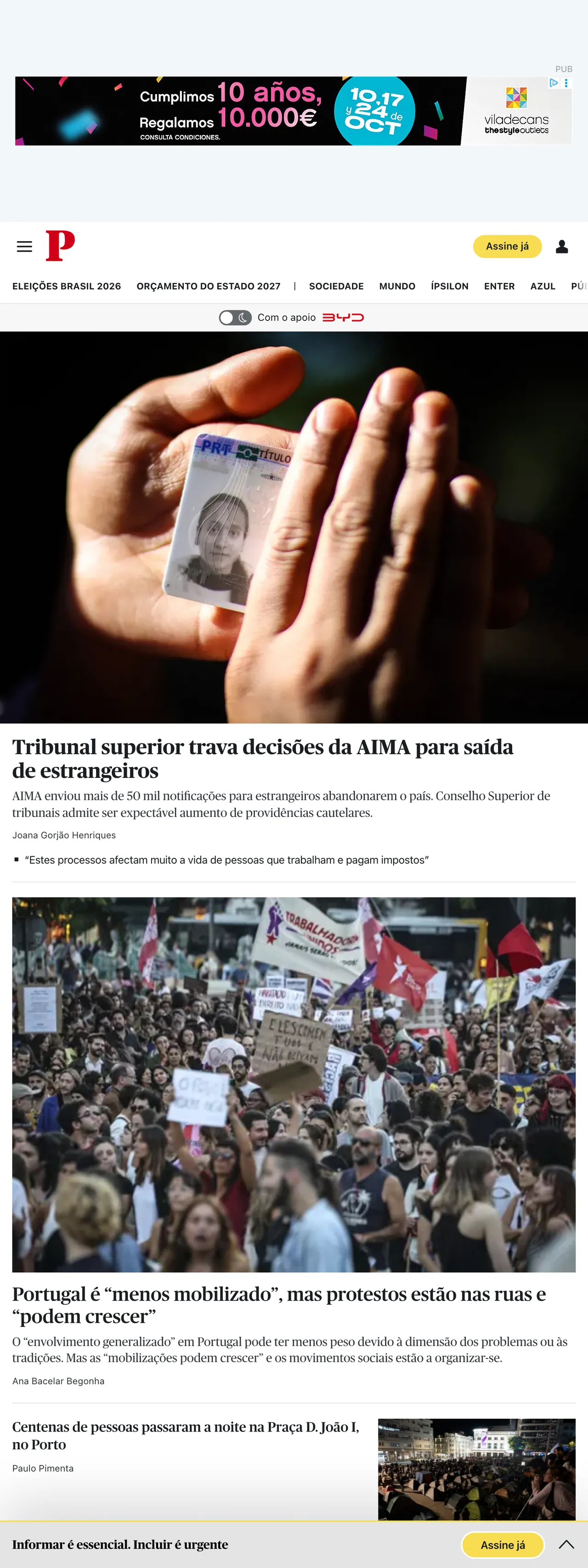 Screenshot of the Público front page
