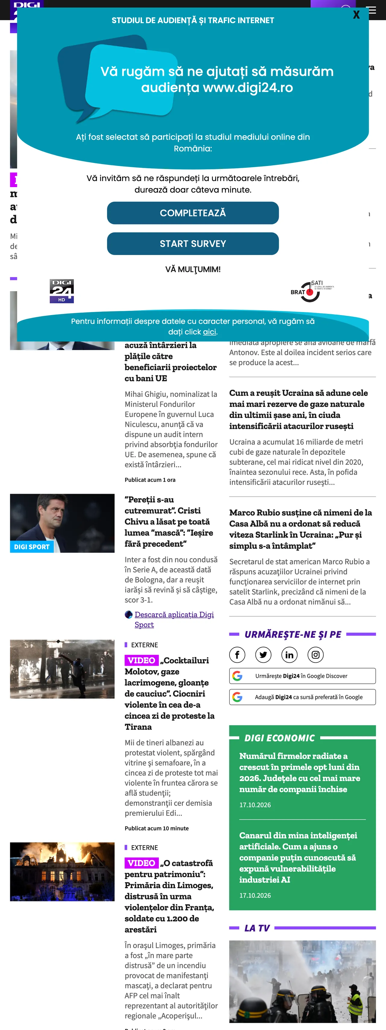 Screenshot of the Digi24 front page