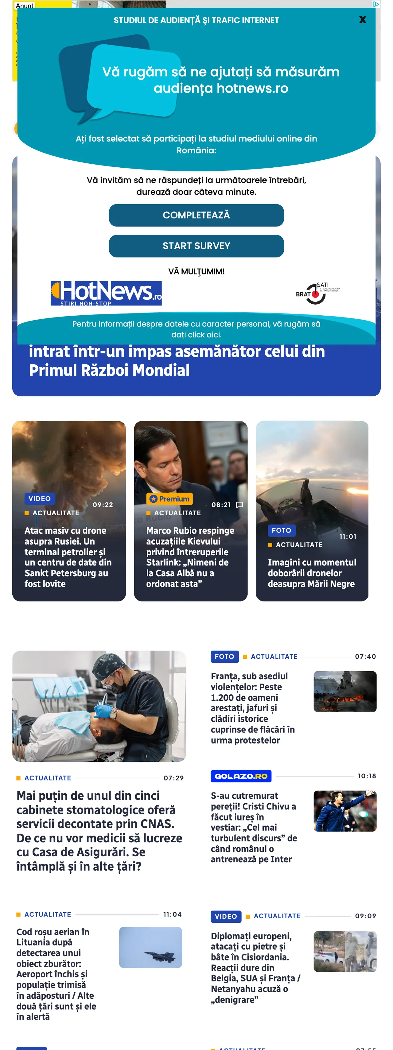 Screenshot of the HotNews.ro front page