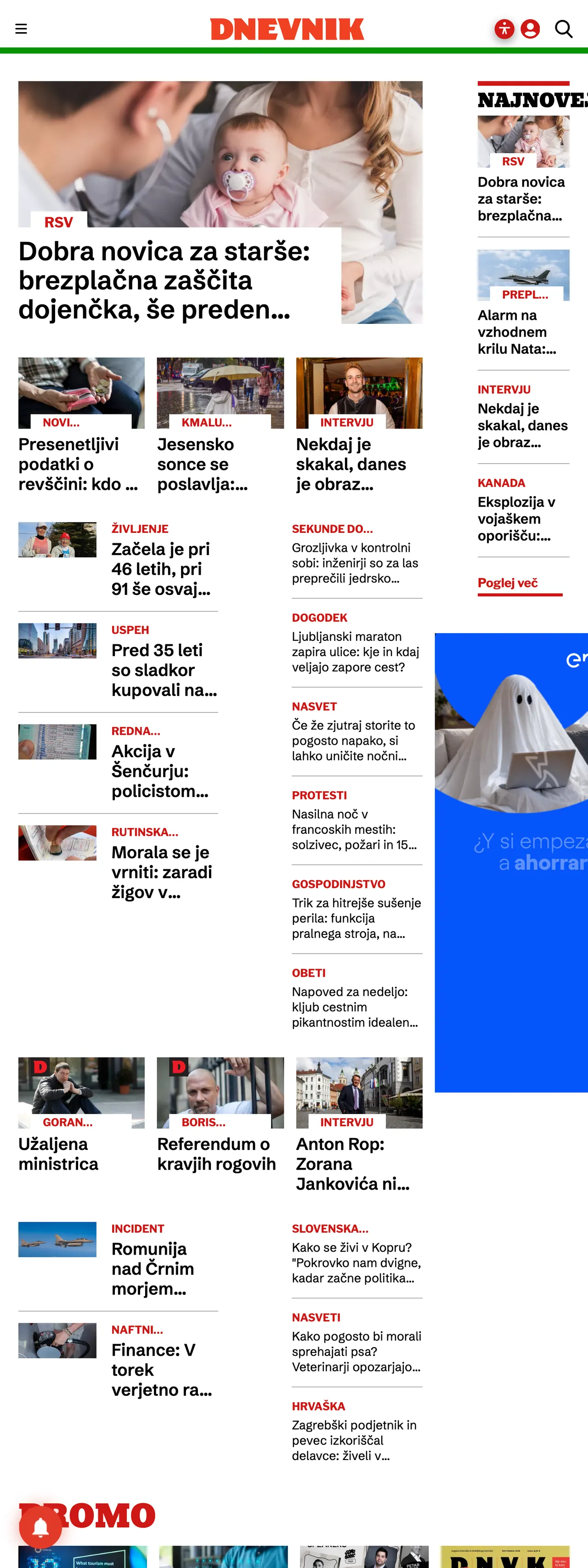 Screenshot of the Dnevnik front page