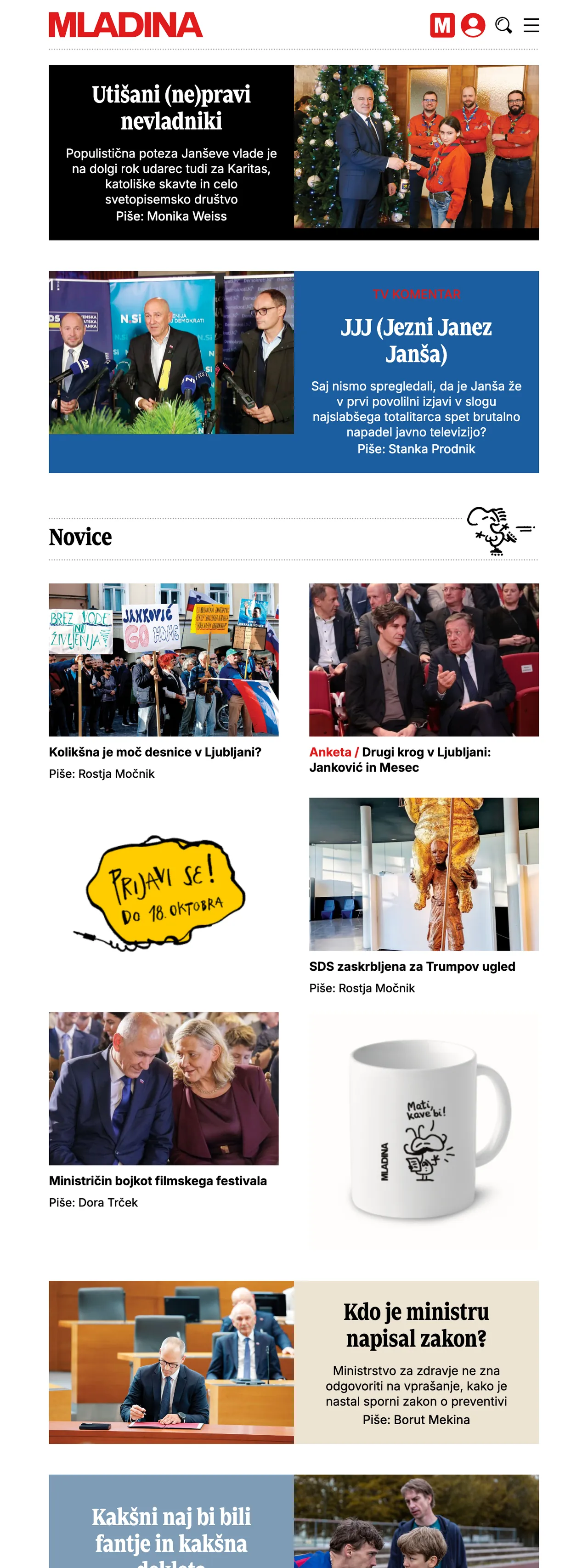 Screenshot of the Mladina front page