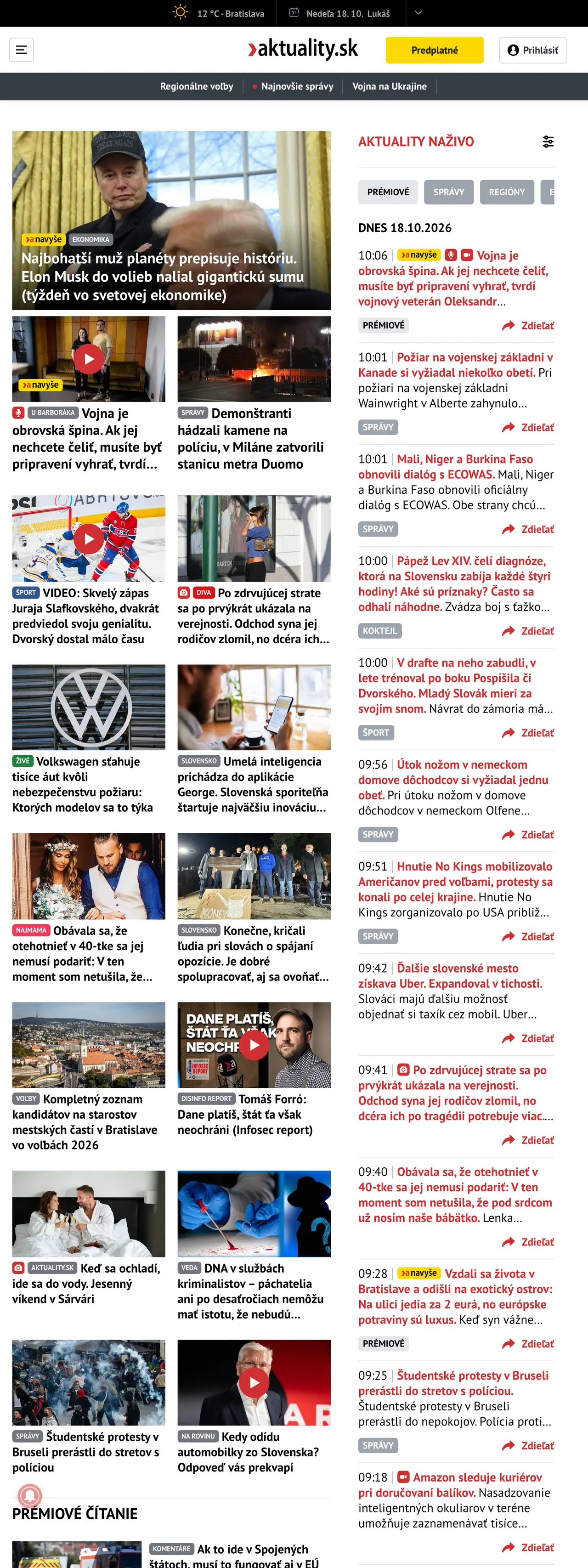 Screenshot of the Aktuality.sk front page