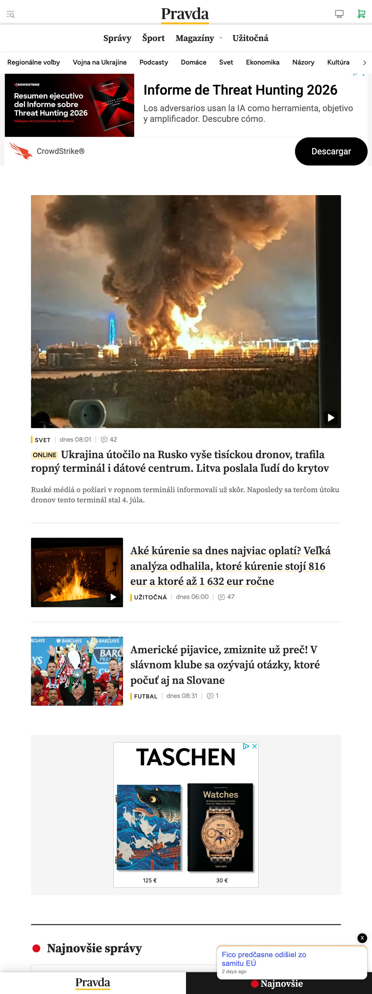 Screenshot of the Pravda front page