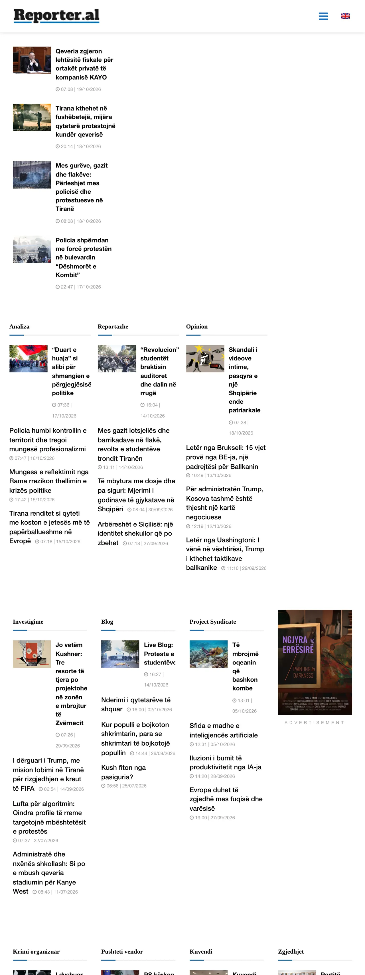 Screenshot of the Reporter.al front page
