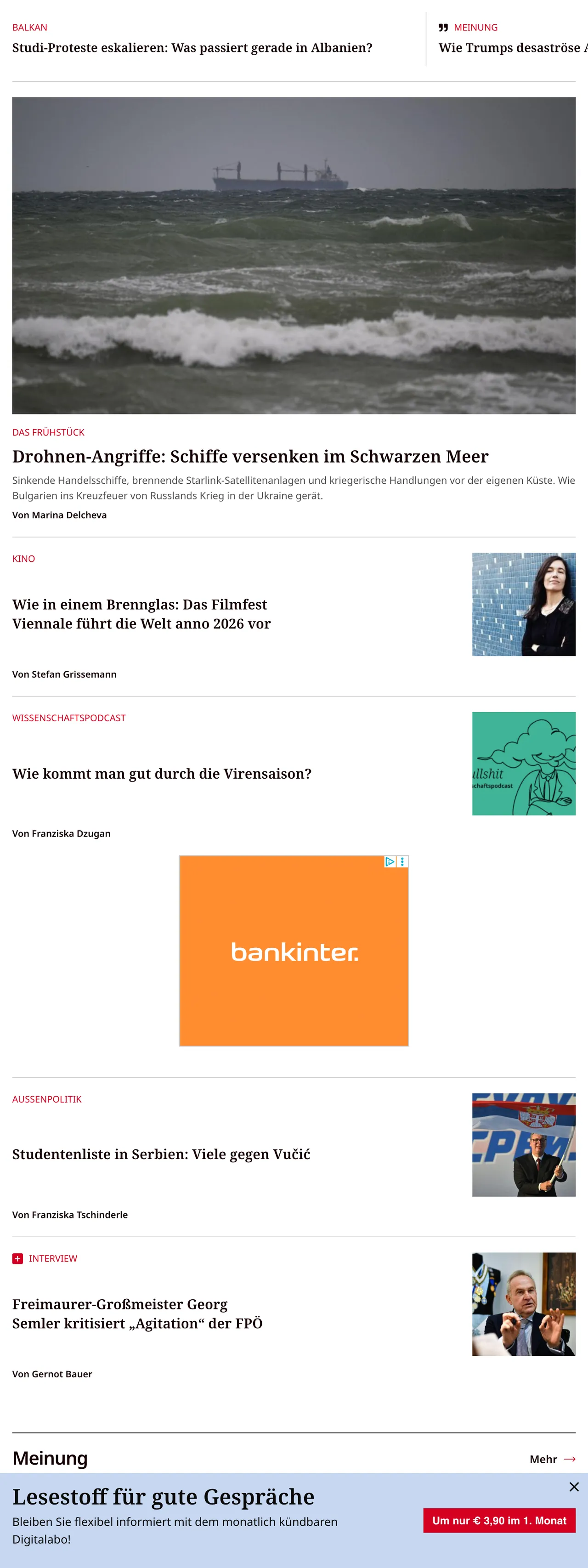 Screenshot of the profil front page