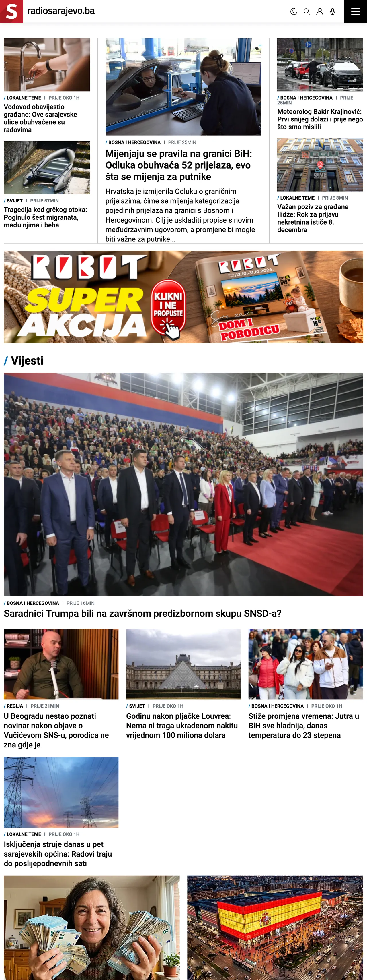 Screenshot of the Radio Sarajevo front page