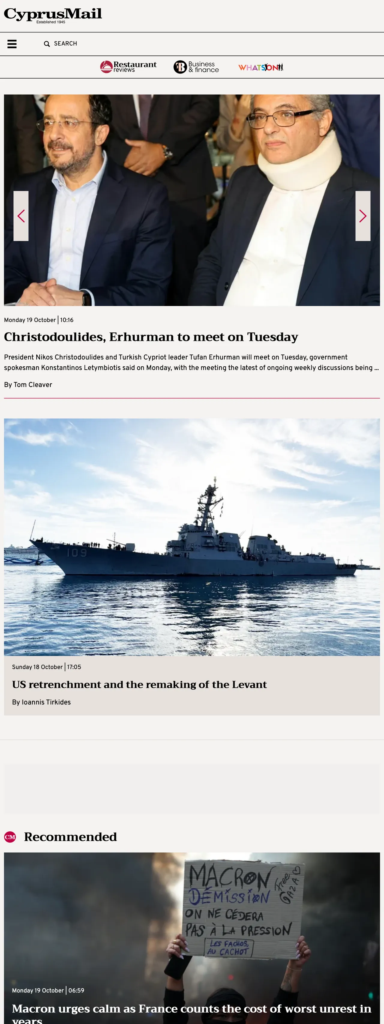 Screenshot of the Cyprus Mail front page