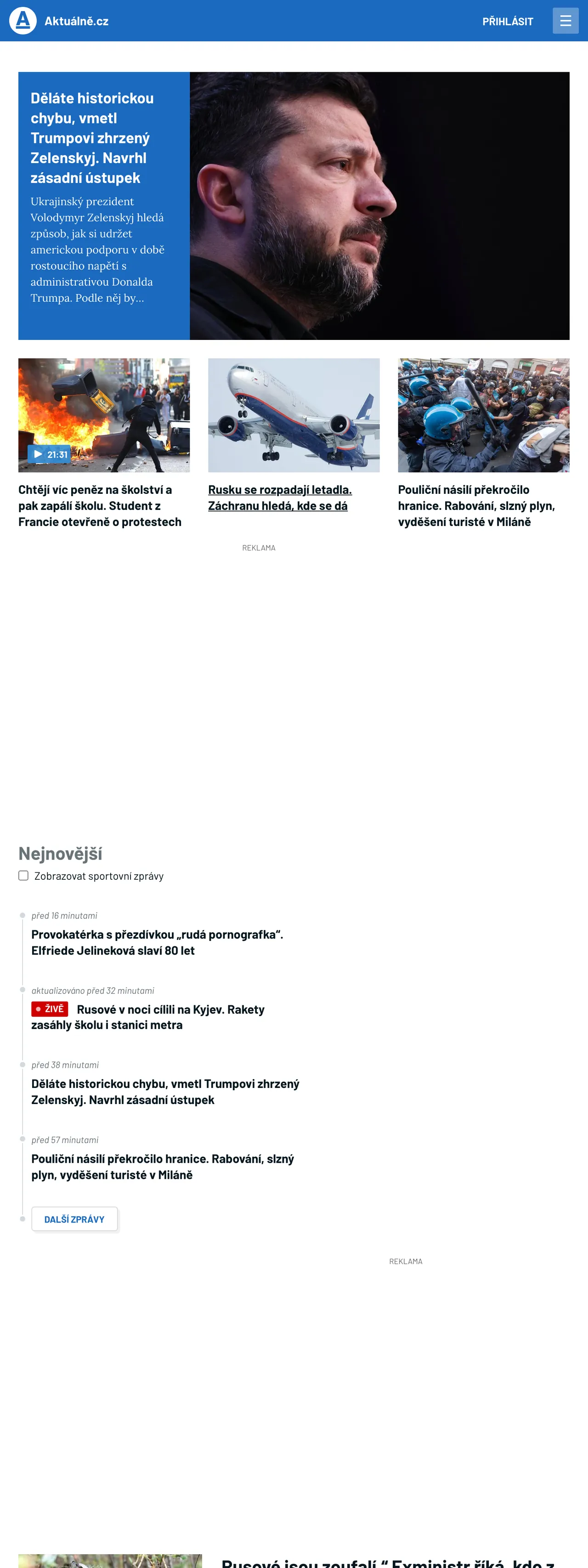 Screenshot of the Aktuálně.cz front page