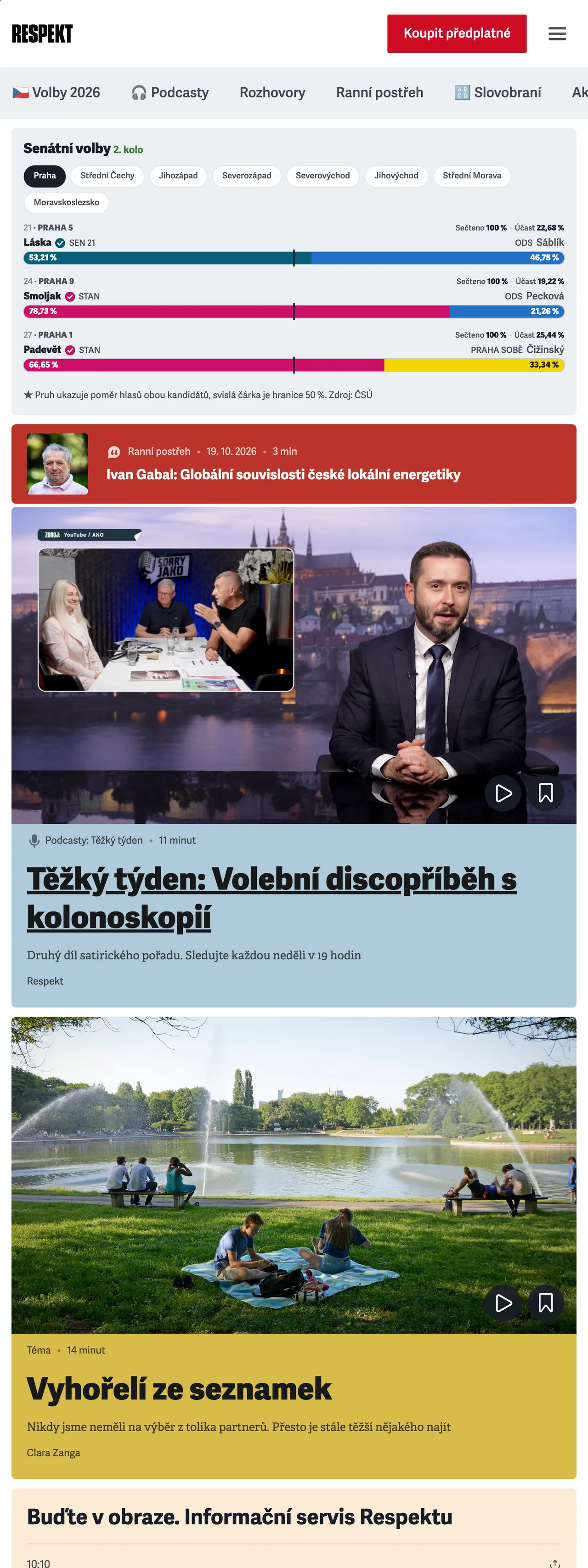 Screenshot of the Respekt front page