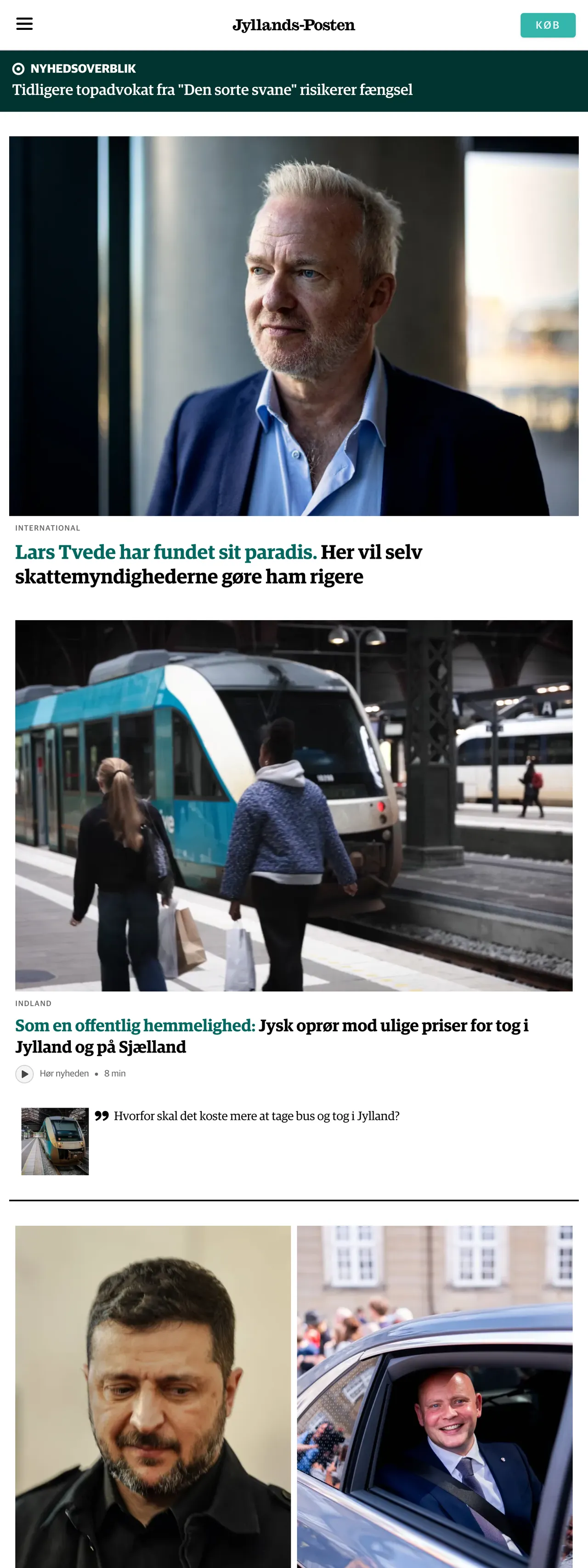 Screenshot of the Jyllands-Posten front page