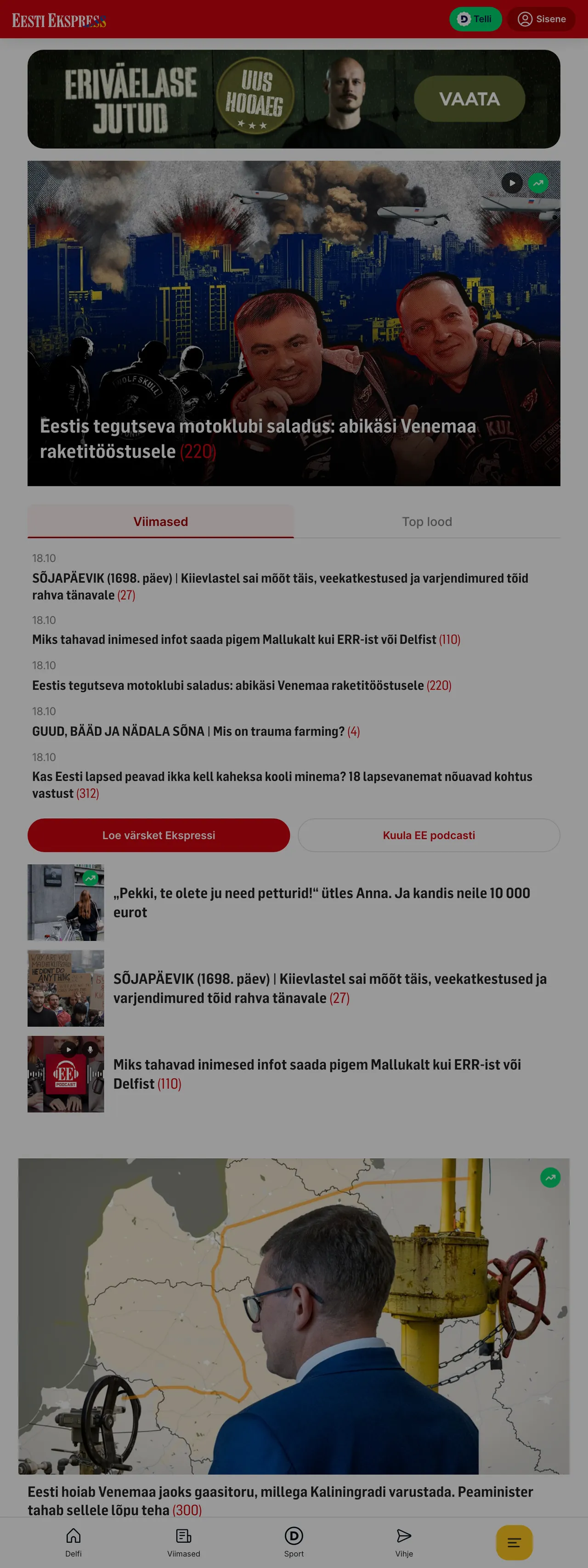 Screenshot of the Eesti Ekspress front page