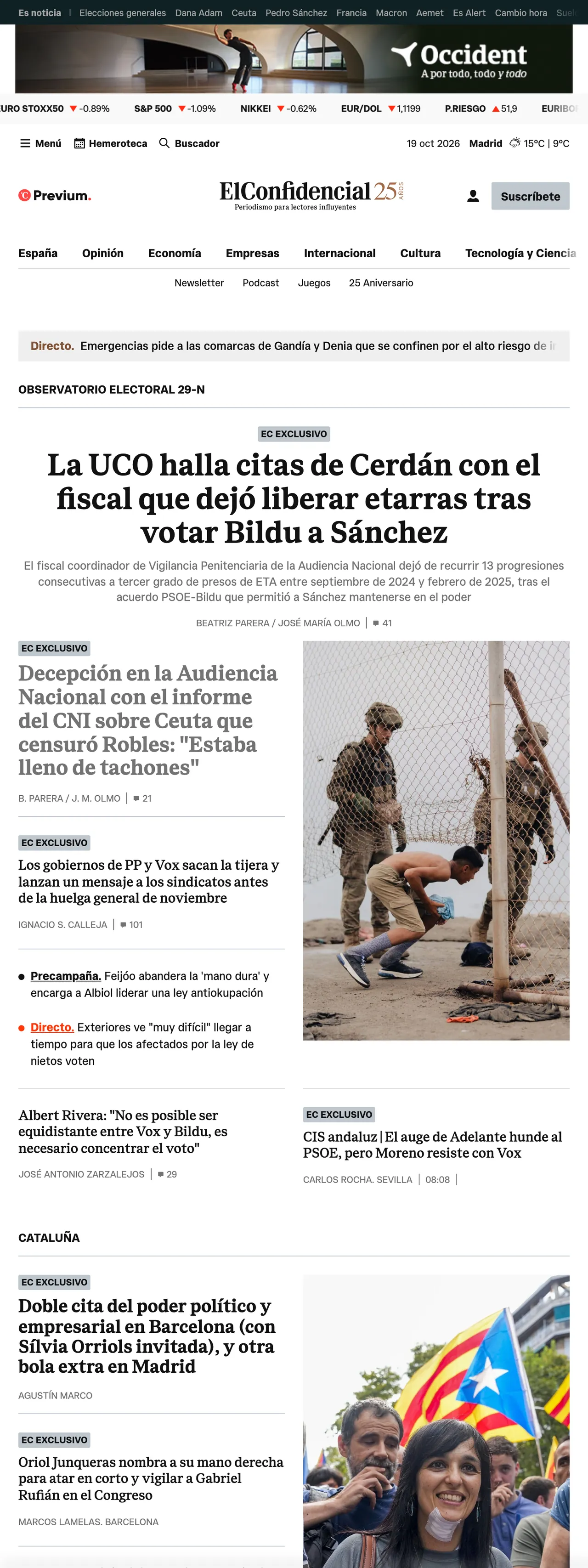 Screenshot of the El Confidencial front page