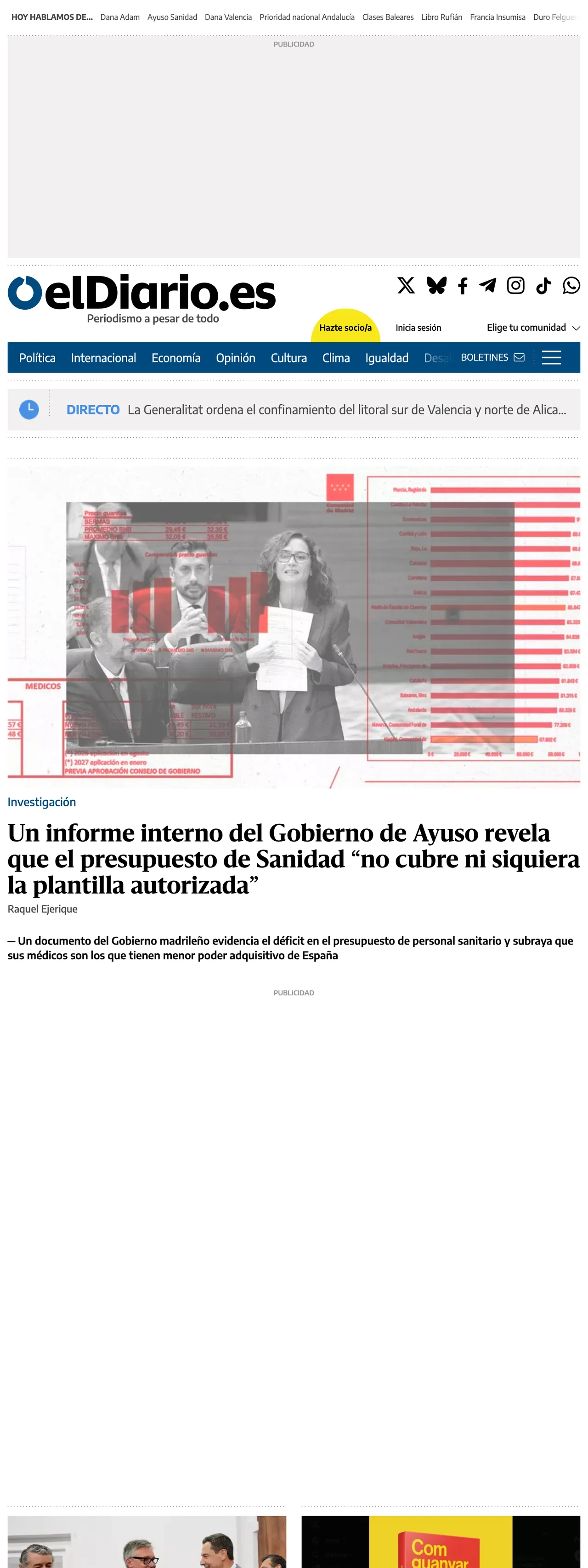 Screenshot of the elDiario.es front page