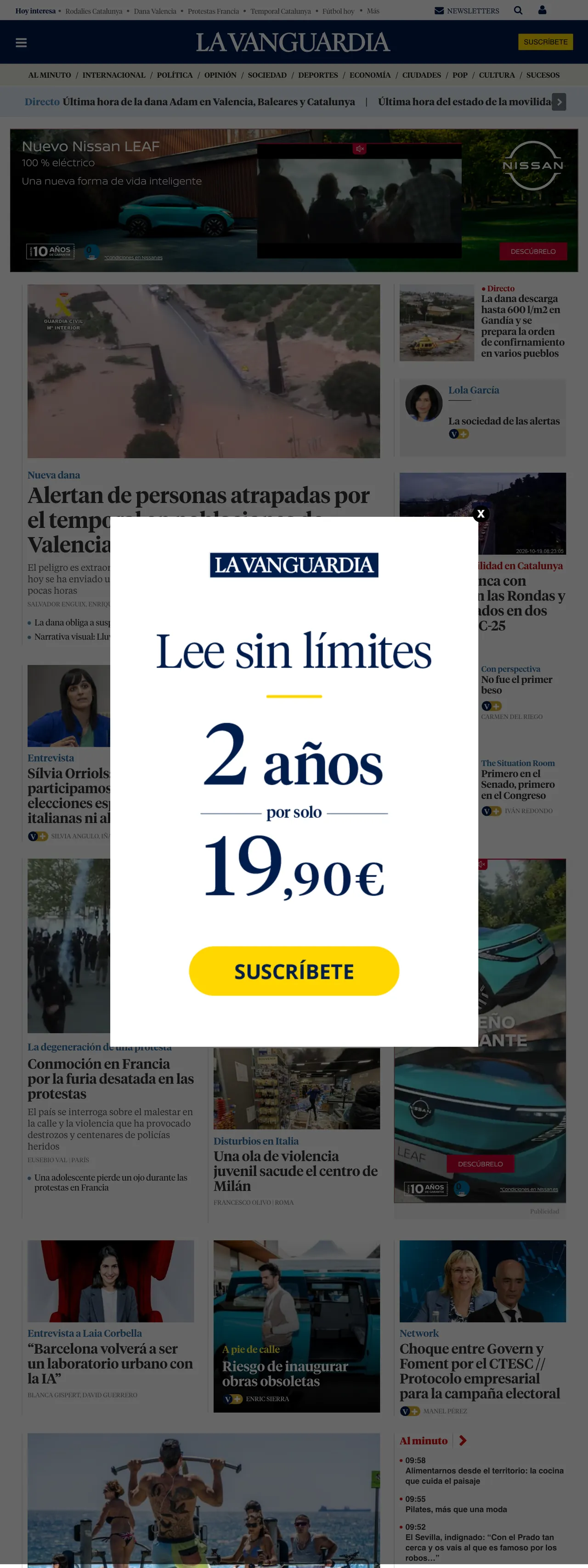 Screenshot of the La Vanguardia front page
