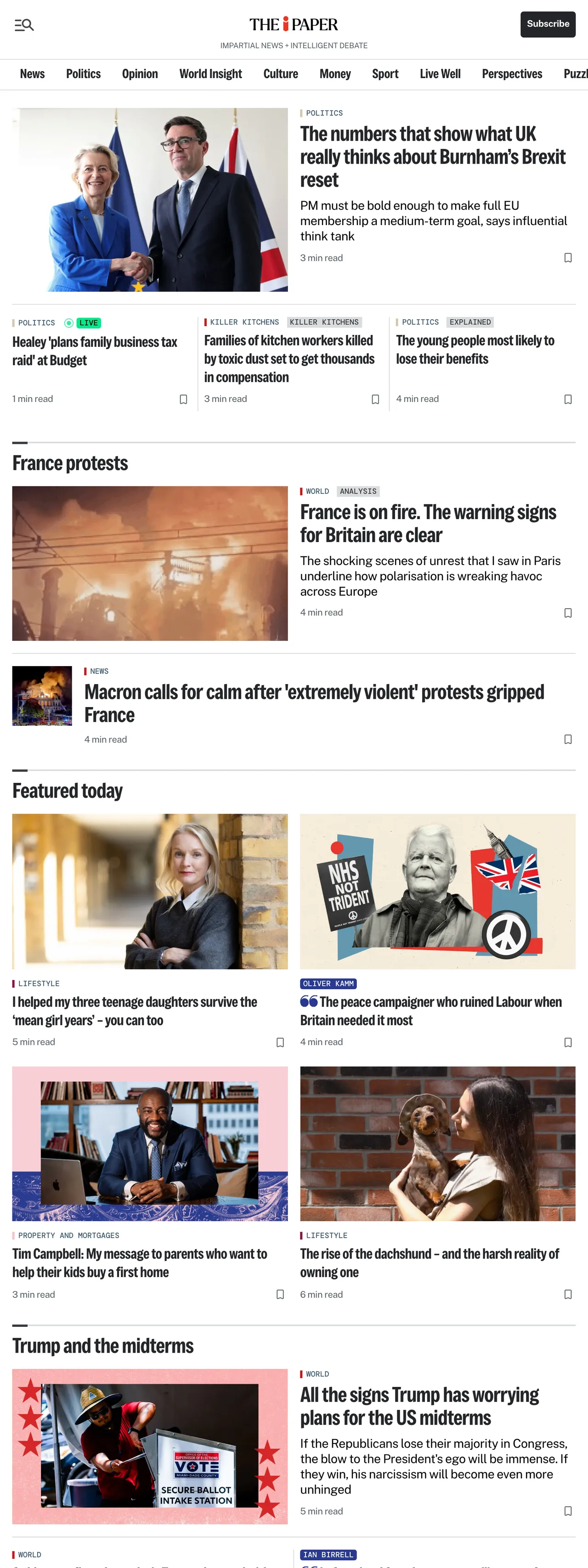Screenshot of the The i Paper front page