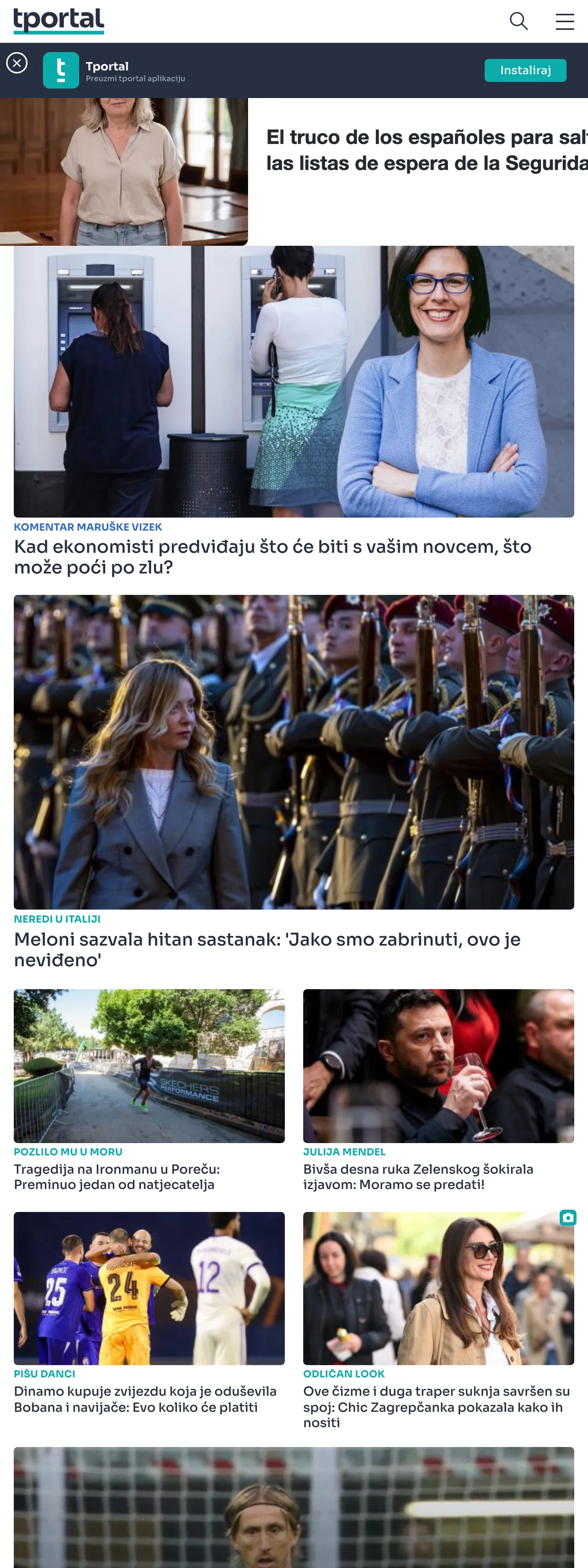 Screenshot of the tportal front page