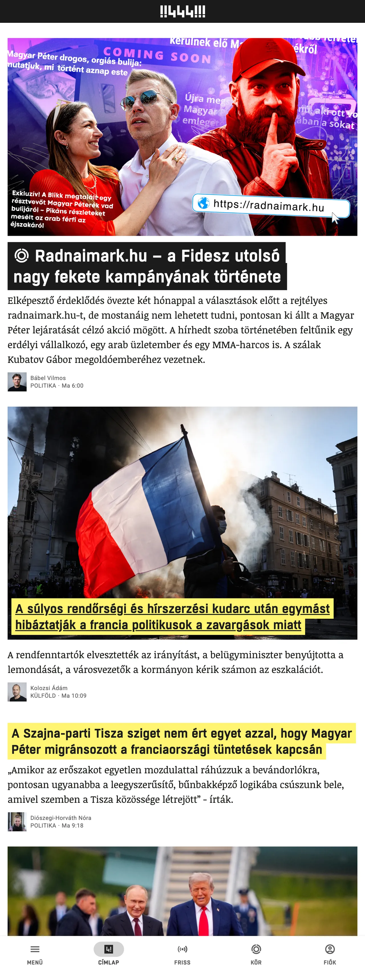 Screenshot of the 444 front page