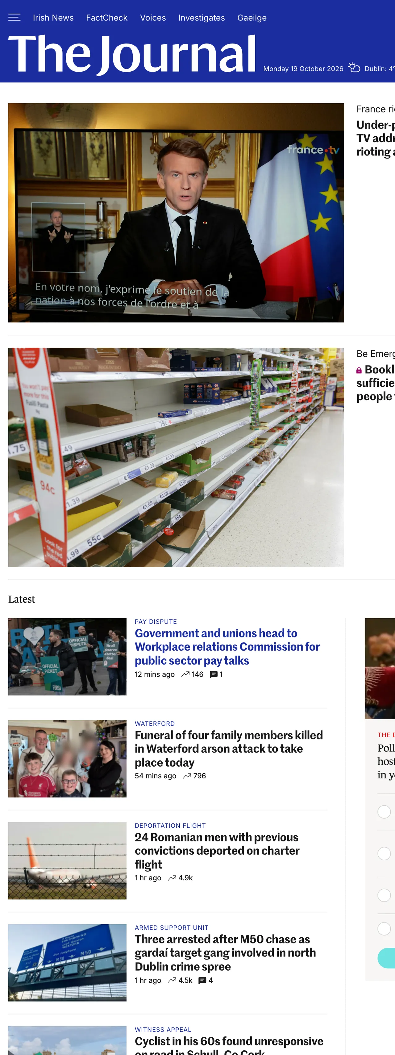 Screenshot of the TheJournal.ie front page