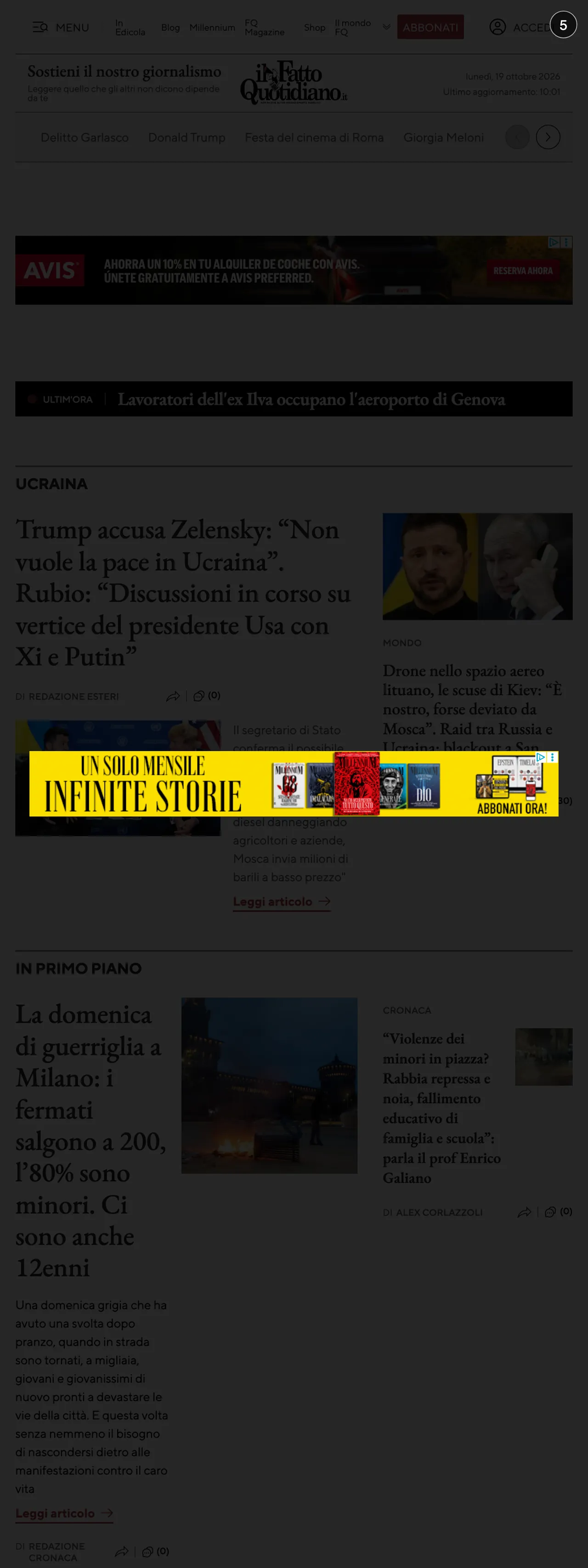 Screenshot of the Il Fatto Quotidiano front page