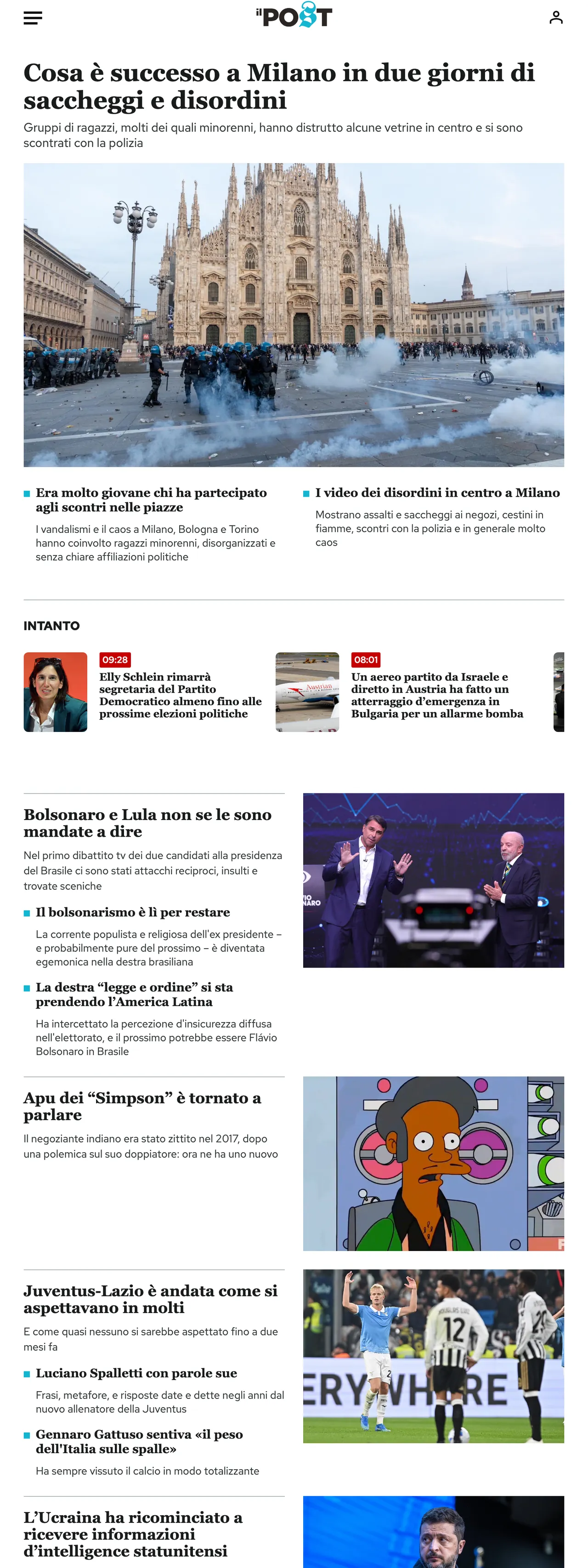 Screenshot of the Il Post front page