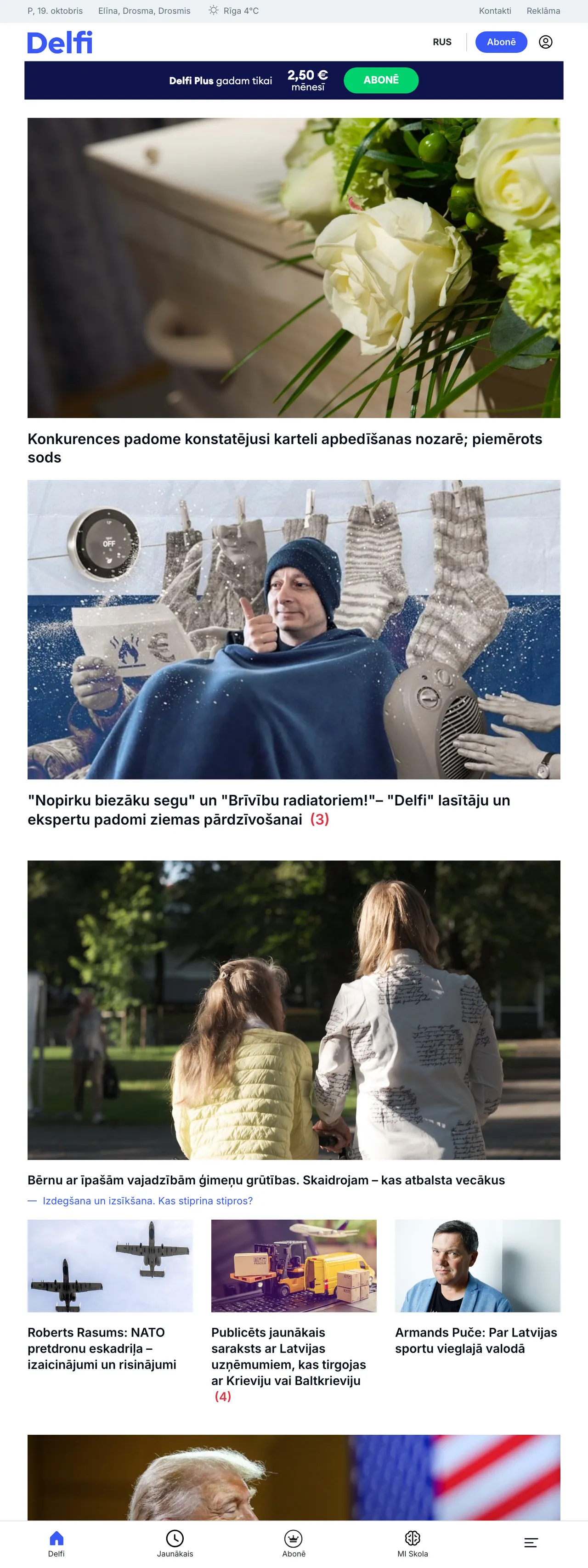 Screenshot of the Delfi front page
