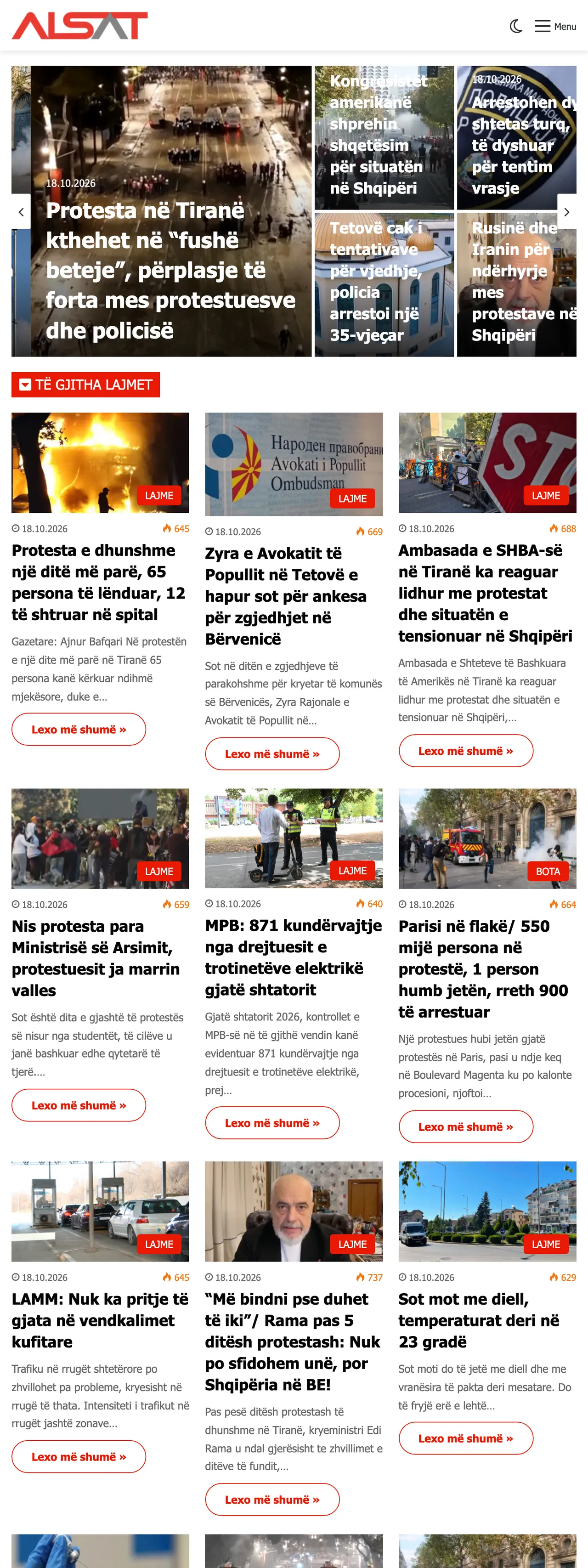 Screenshot of the ALSAT front page