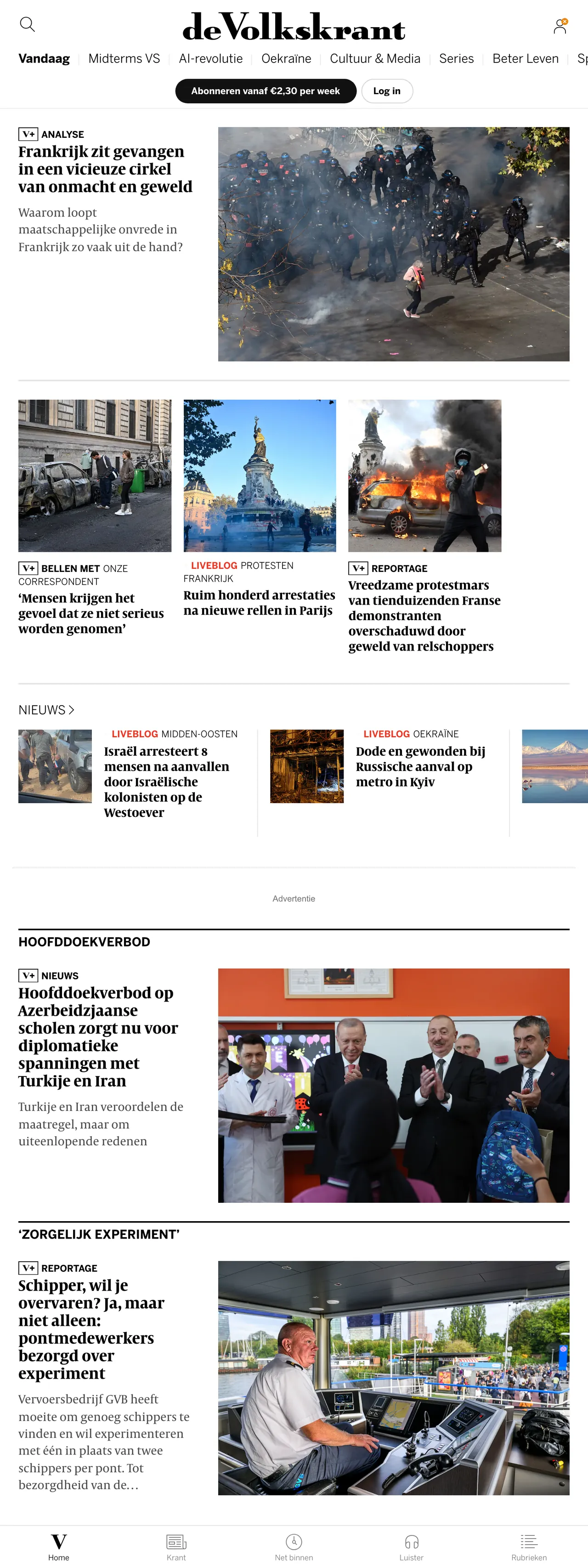 Screenshot of the de Volkskrant front page