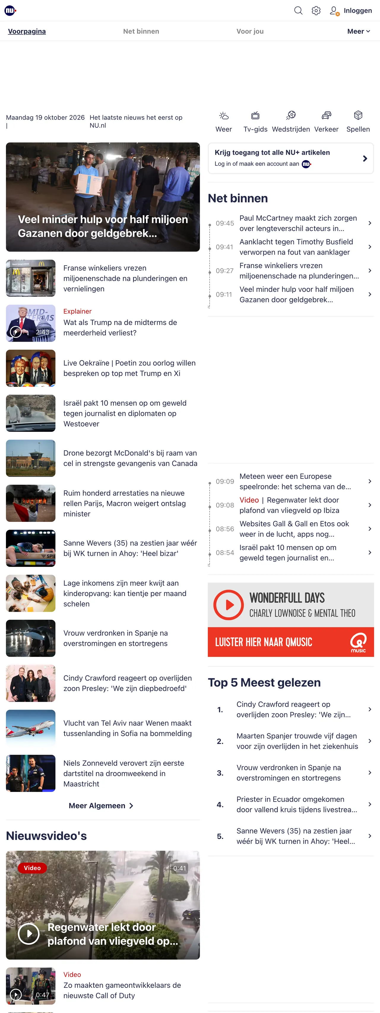 Screenshot of the NU.nl front page