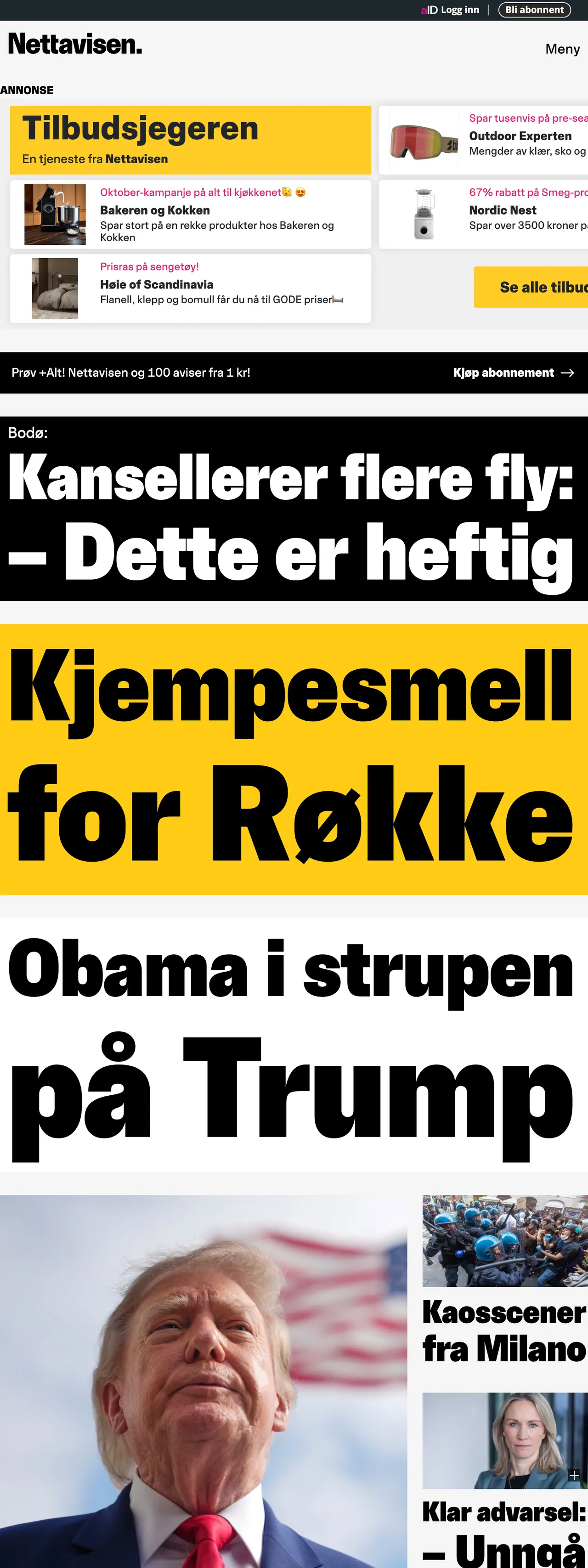 Screenshot of the Nettavisen front page
