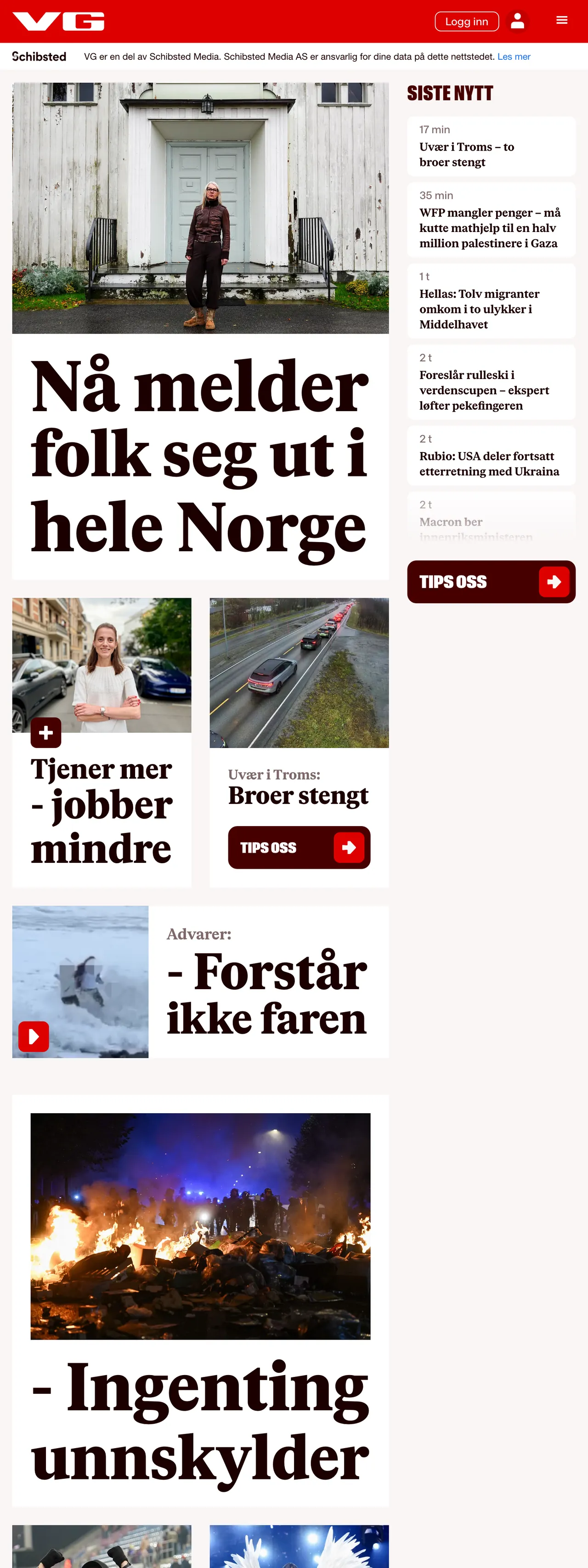 Screenshot of the VG front page