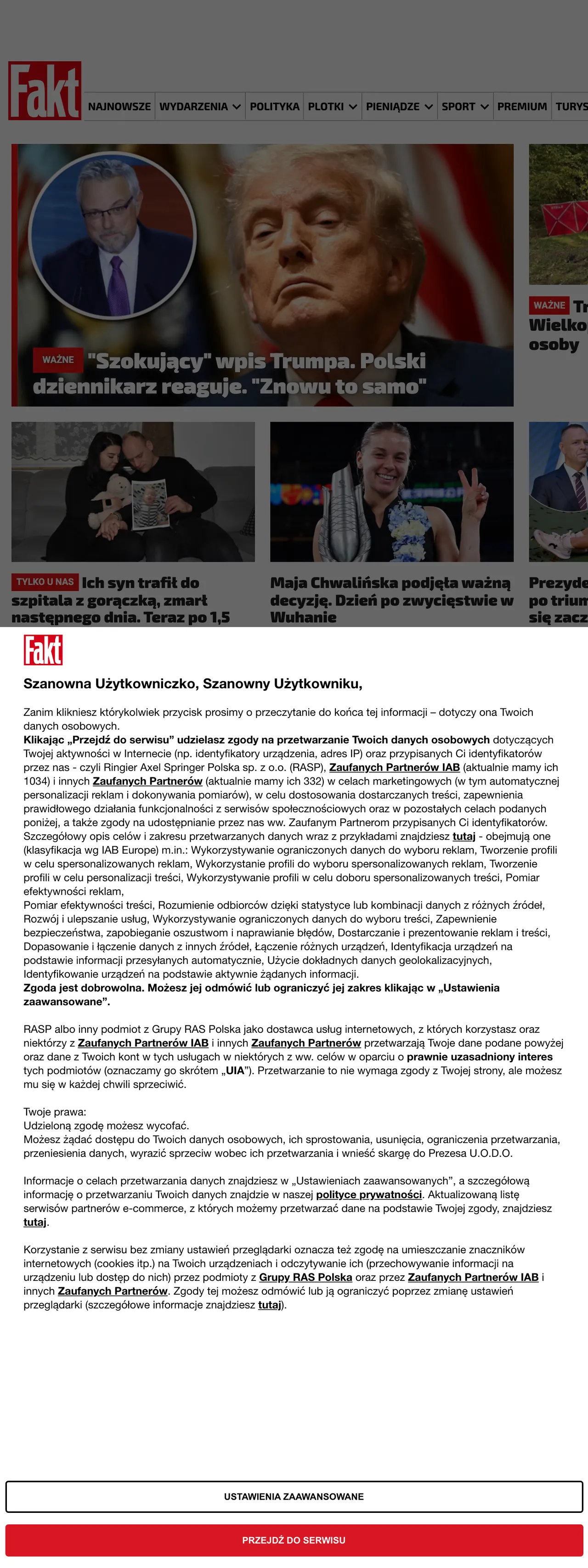 Screenshot of the Fakt front page