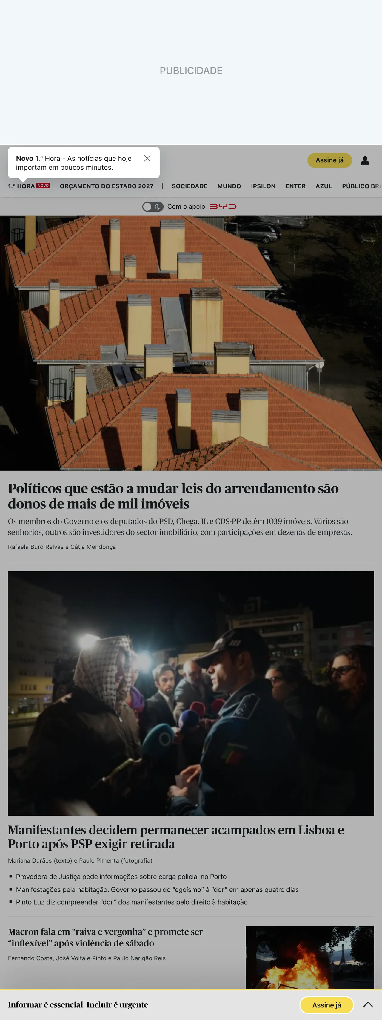 Screenshot of the Público front page
